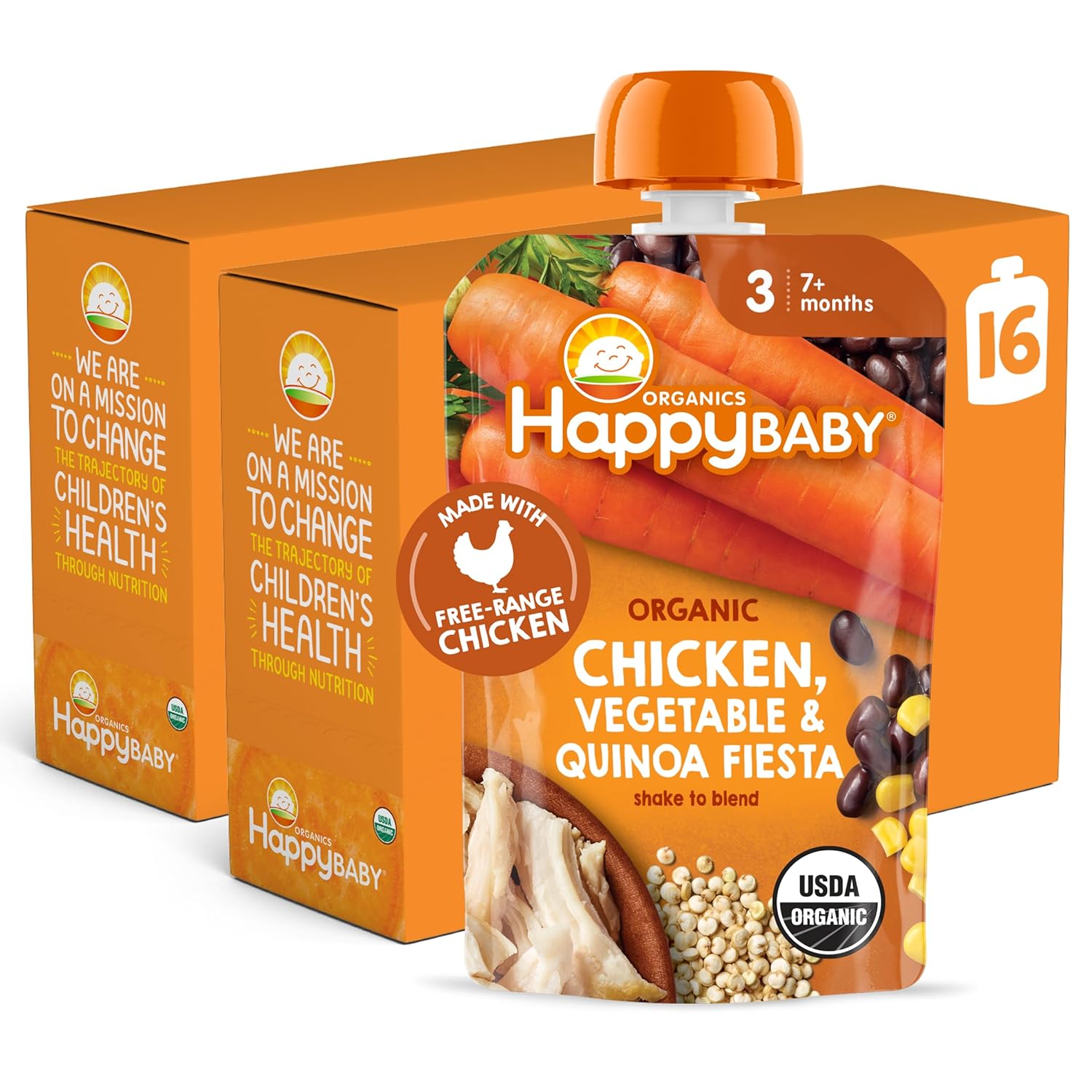 Happy Baby Organics Savory Blends Stage 3 Baby Food Puree, Free Range Chicken, Garden Vegetables & Quinoa Fiesta, 3.5 Ounce (Pack of 16)