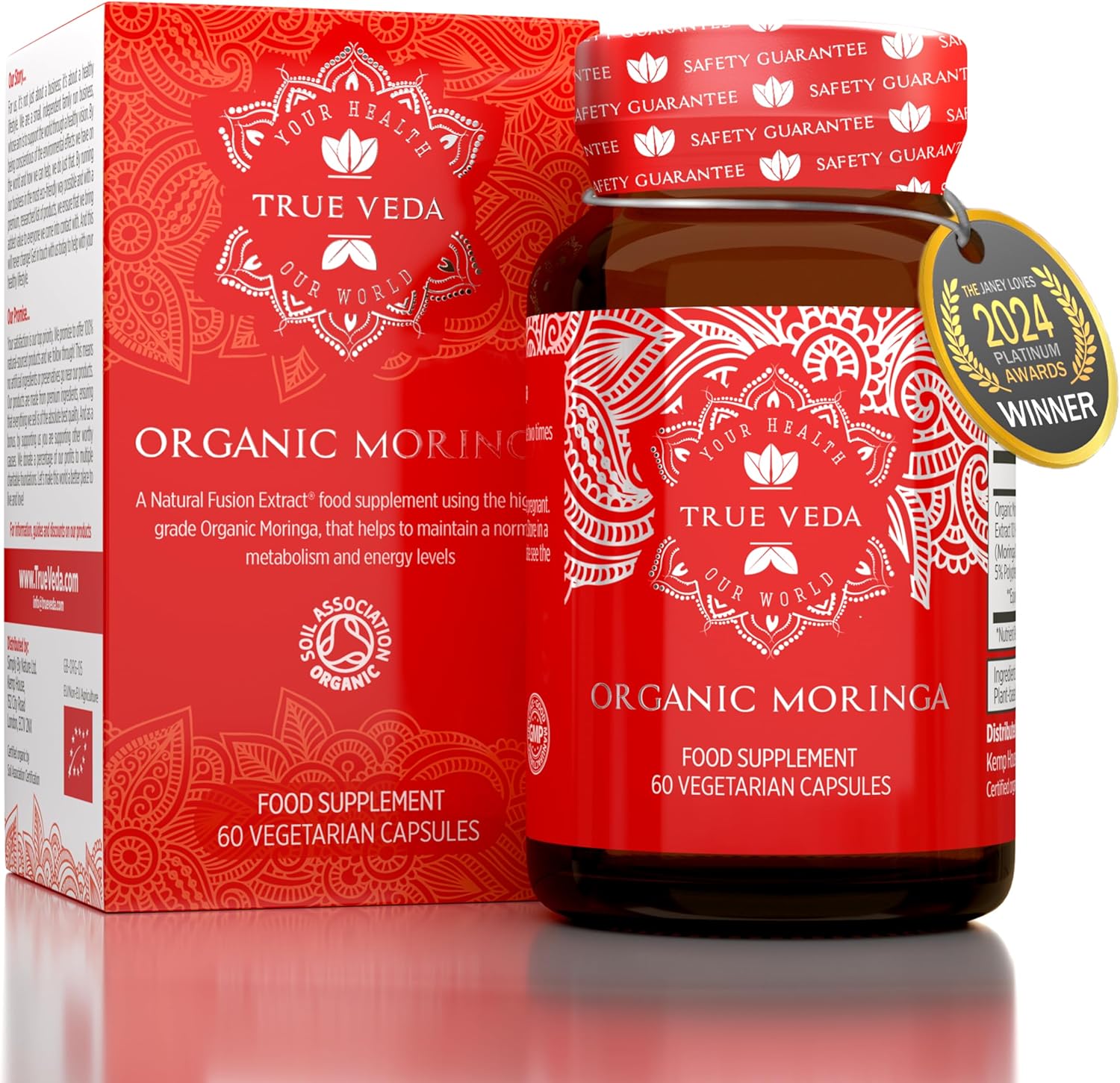 Moringa Capsules - Powerful Organic Moringa Leaf Capsules | Certified Organic by Soil Association | UK Made Ayurvedic Moringa Powder Supplement | Green Superplant Extract | 60 Easy Swallow Capsules