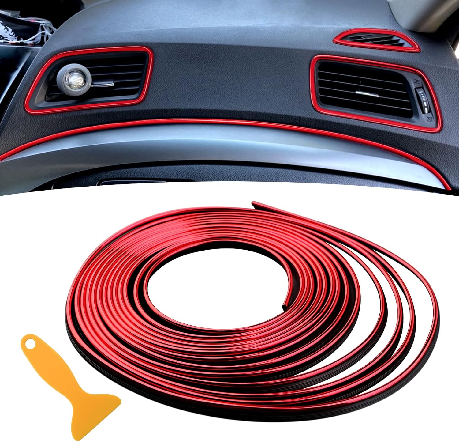Spurtar Red Aesthetic Interior Car Accessories for Women Men Car Mods Trim Strips- Universal Interior Decorative Auto Accessories Molding Line Fun Truck Parts for Air Vent & Dashboard,32.8ft /10M