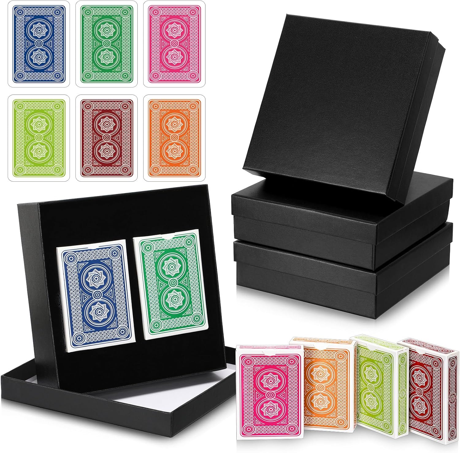 Zubebe 6 Decks Playing Cards Gift Set, Decks of Cards Poker Cards Standard Playing Card with 3 Black Gift Boxes with Lids for Card Activities Party Supplies Games(Multicolor)