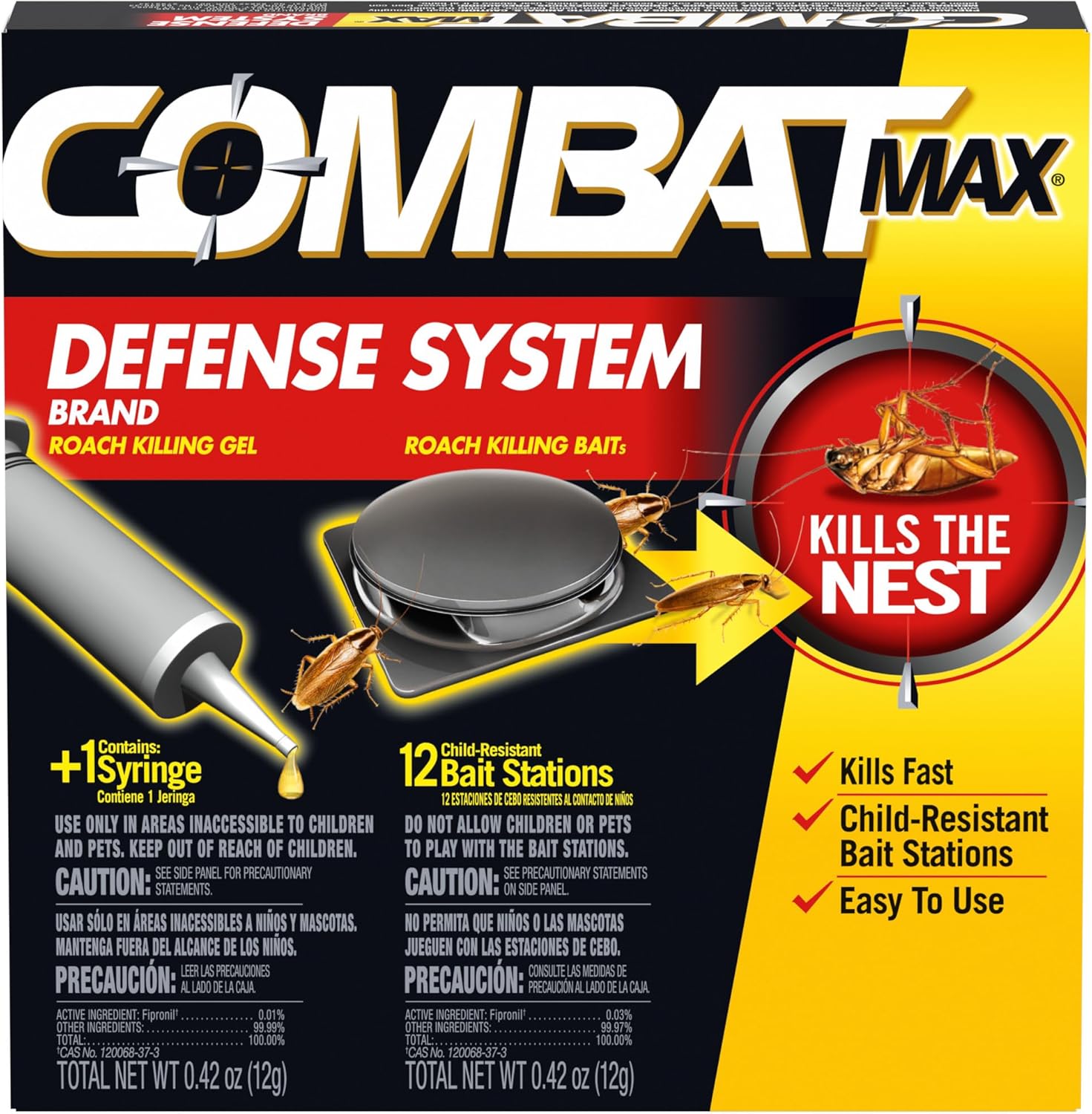 Combat Max Defense System Brand, Small Roach Killing Bait and Gel, 12 Count