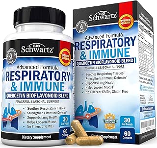 Respiratory & Immune Lung Support Supplement with Quercetin, Vitamin D & Cordyceps, Helps Soothe Respiratory Tissues While Loosening Mucus, Lung Health Vitamins for Women & Men, 60 Capsules