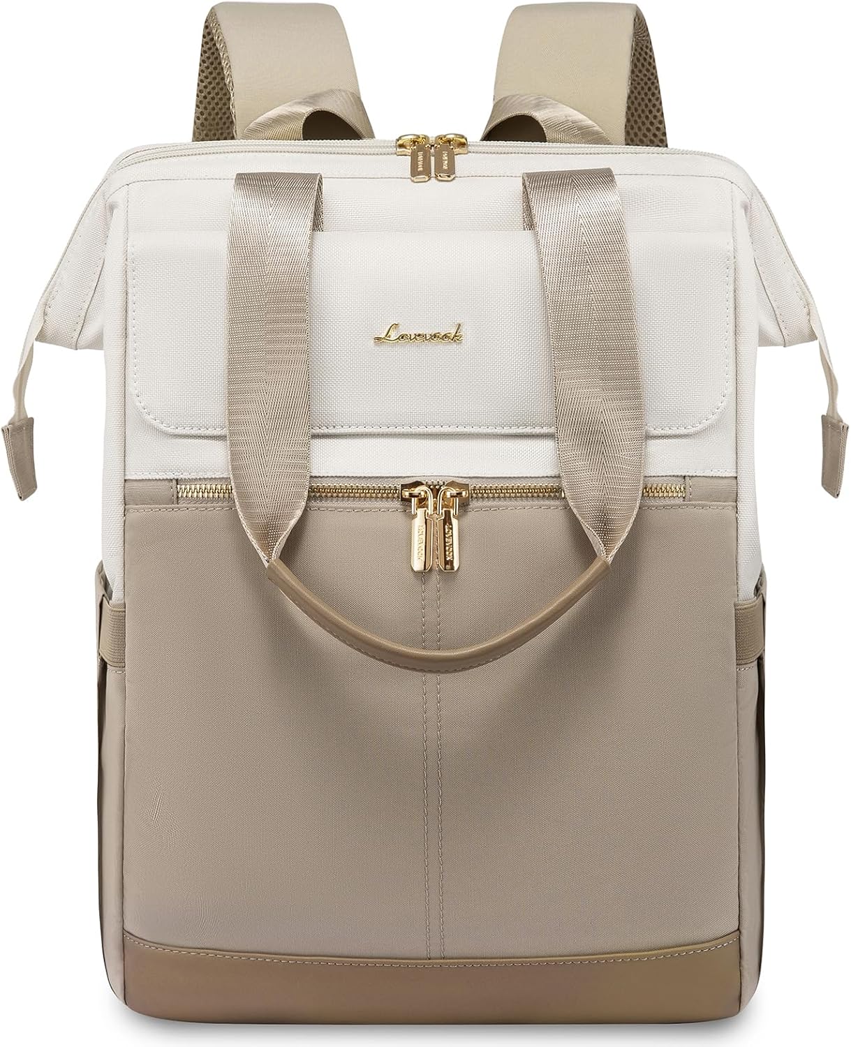 LOVEVOOK Backpack Womens, 15.6 inch Laptop Rucksack Bag for Ladies, Waterproof Daypacks for Office Teacher Nurse, Fashion School Bags with USB Port for Work University Travel Business, Beige Khaki