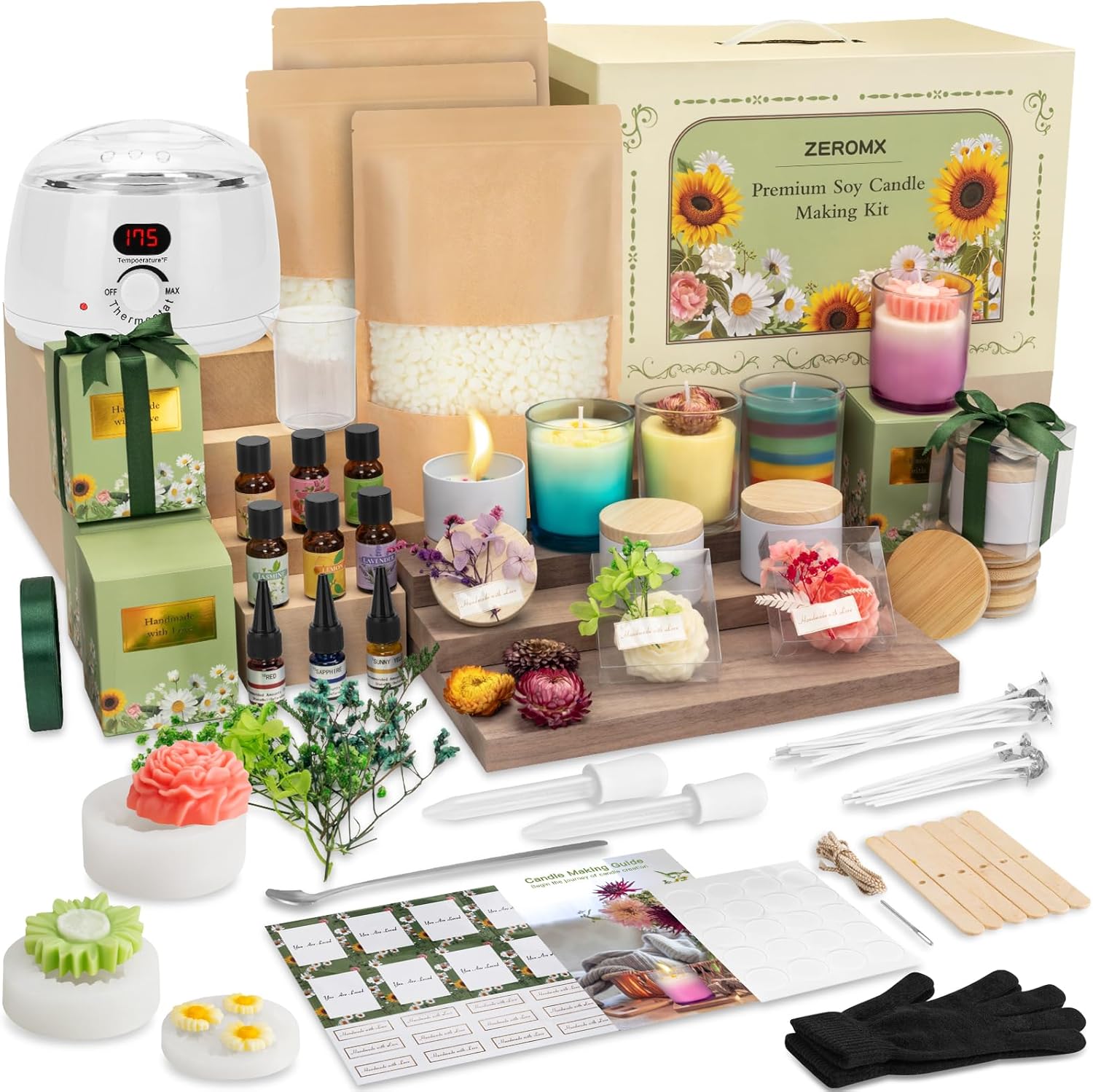 ZEROMX Candle Making Kits for Adults Beginners, 91PCS 1200g Wax DIY Candle Making Kit with Electric Wax Melter Pot, All in Kit Candle Making Supplies Accessory, Candle Maker Set to Make Your Own