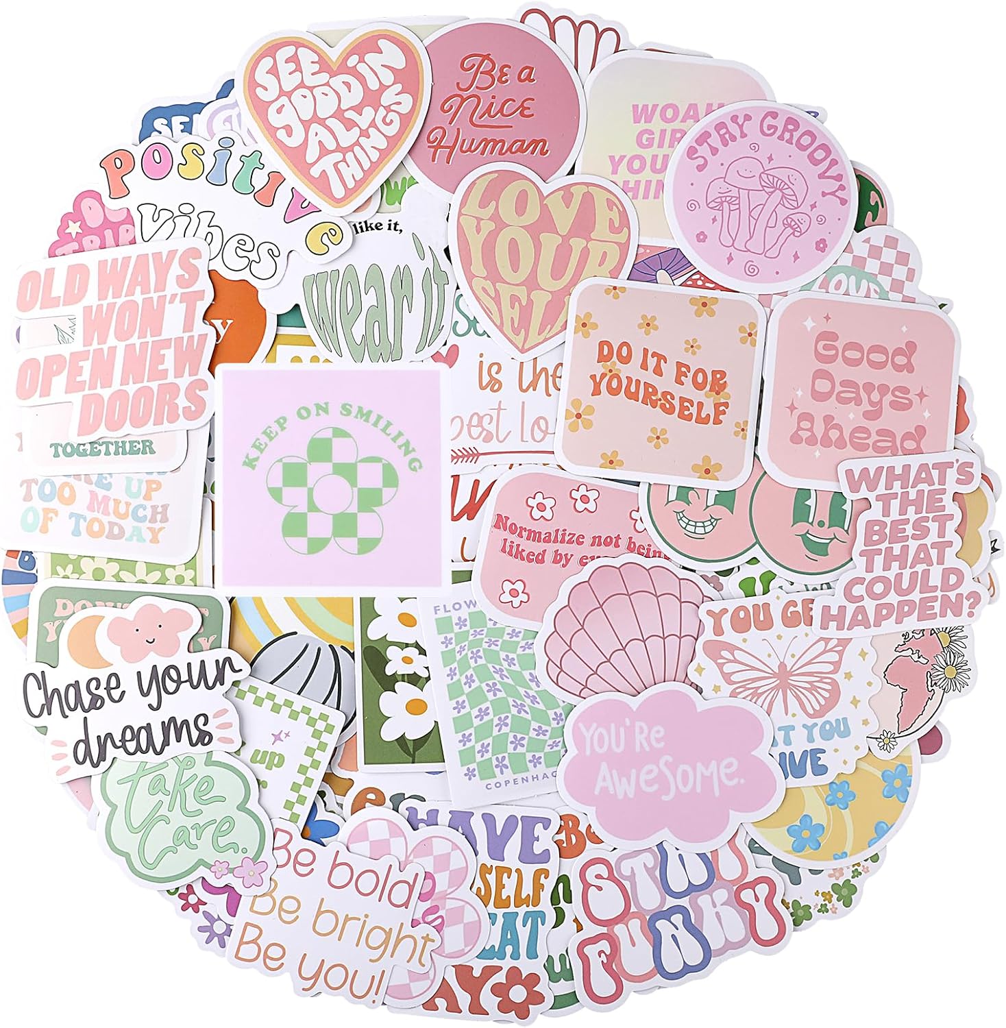 100PCS Pink Motivational Stickers Vinyl Waterproof Stickers for Laptop Bumper Water Bottles Computer Phone Hard Hat Car Stickers and Decals Inspirational Stickers for Adults Women Kids Teen Girls