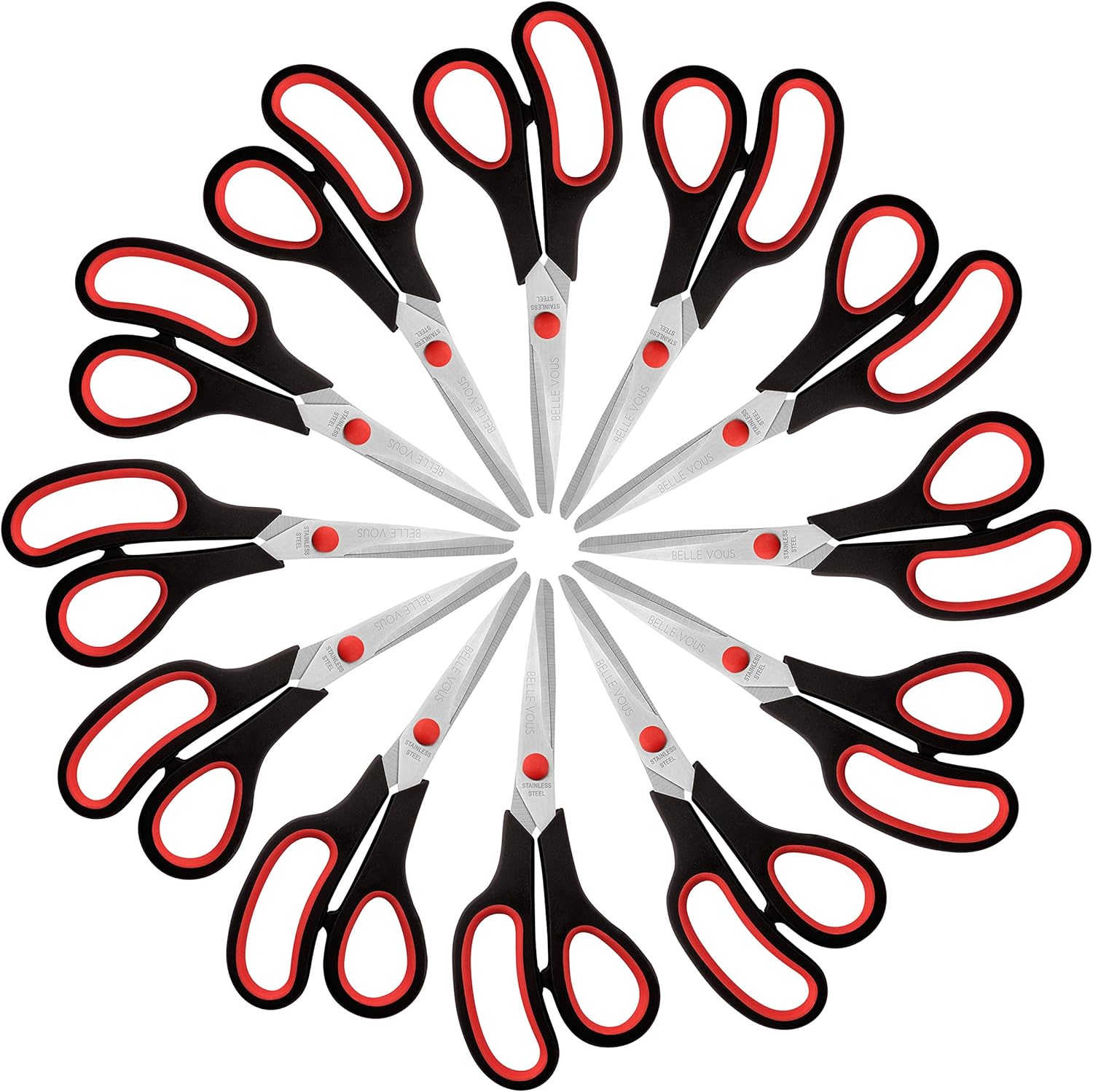Belle Vous Sharp Craft Scissors for Adults (12 Pack) - Heavy-Duty Sharp Scissors for Crafting - Office Scissor Set for Wrapping Paper and Stationery
