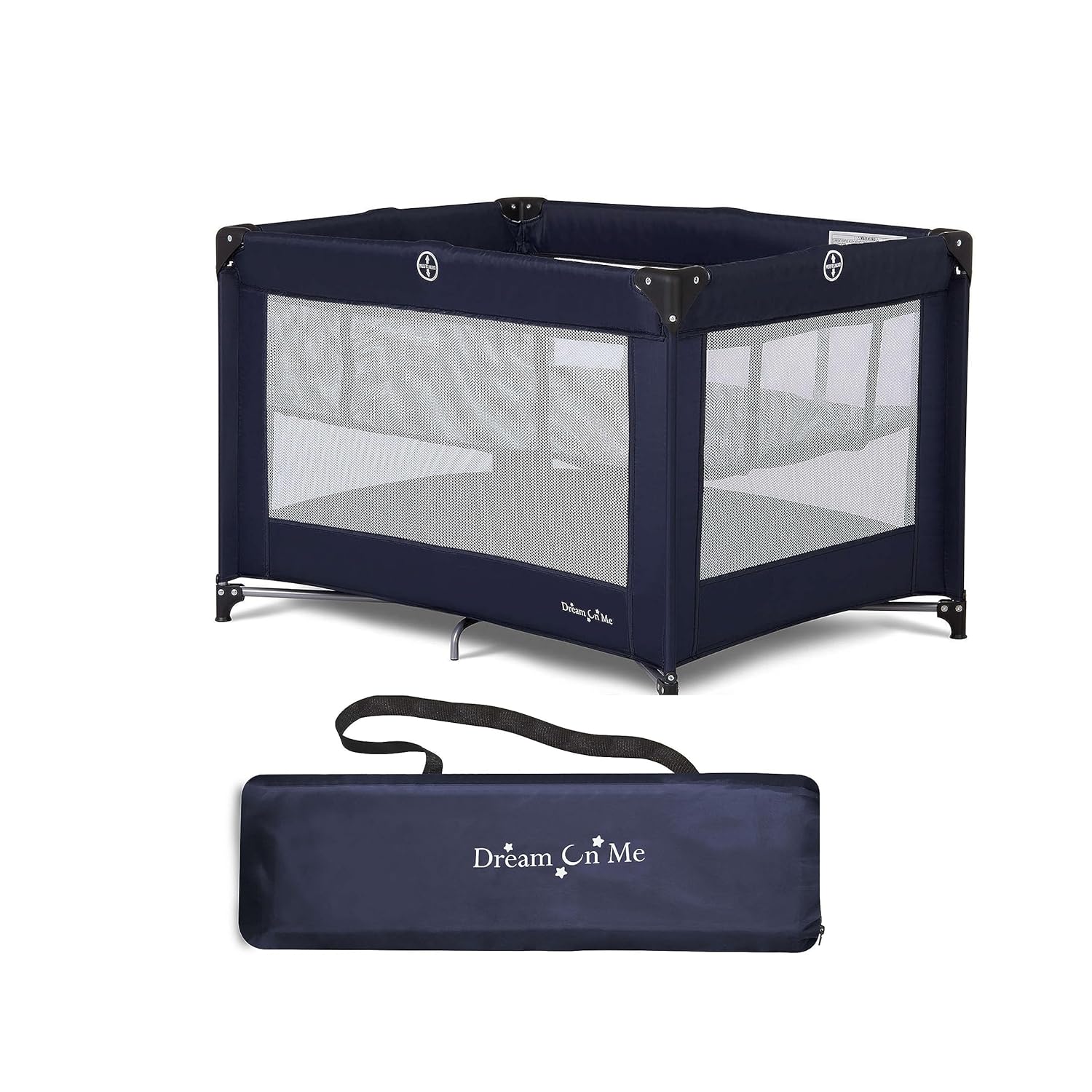 Dream On Me Zazzy Portable Playard with Bassinet in Navy, Packable and Easy Setup Baby Playard, Lightweight and Portable Playard for Baby with Mattress and Travel Bag