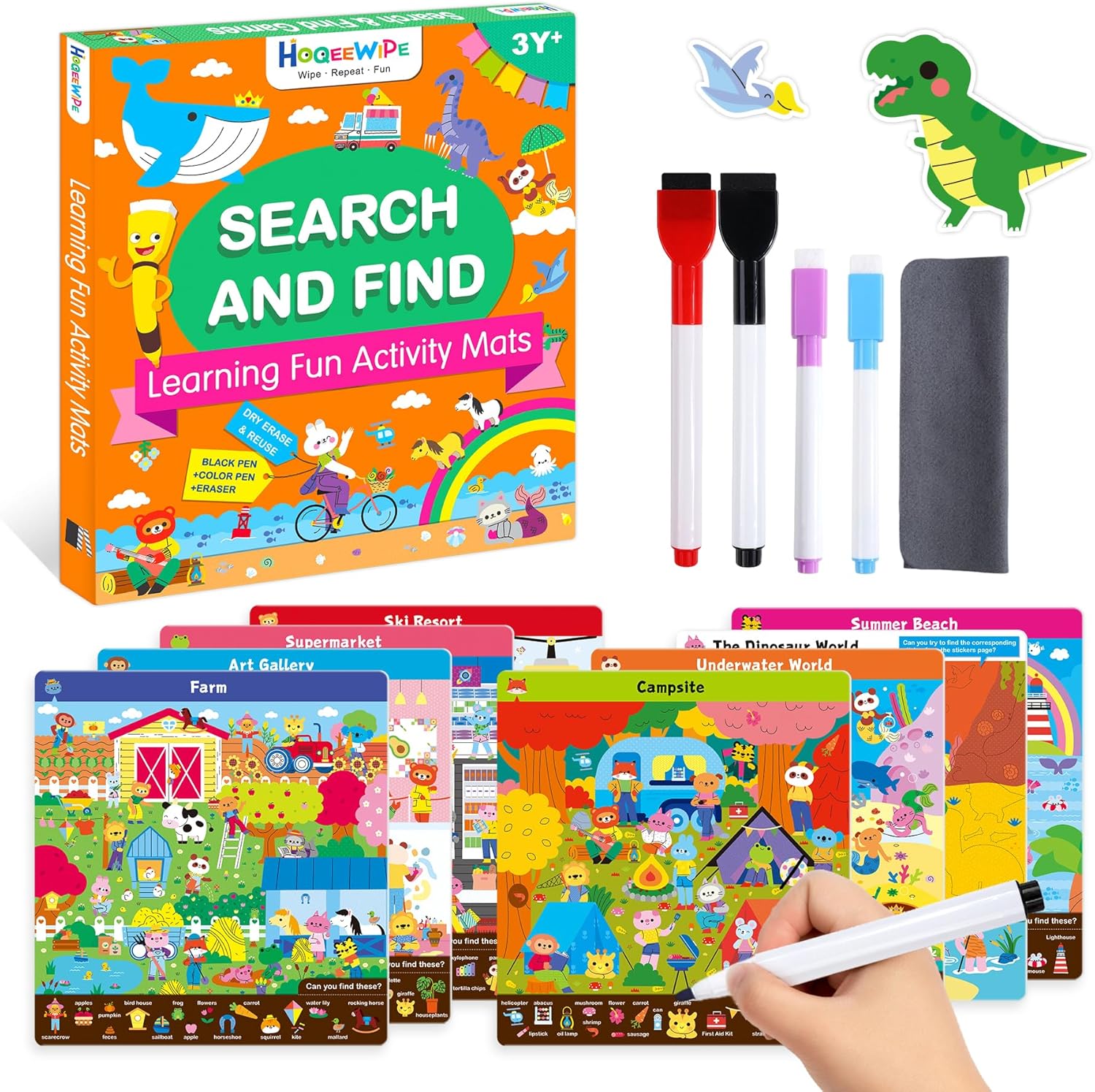 Preschool Learning Activities Search and Find Books for Kids Ages 4-6,3-8 | Reusable Educational Mats Toddler Road Trip Games, Art & Craft Supplies Toy Gifts Boy Girl 3+ Year Old