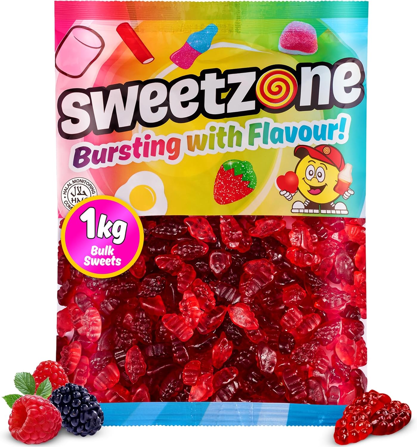 Sweetzone Juicy Berries Large Sweet Bags 1kg, Fruity Jelly Gummies, Halal Sweets, Chewy Candies, Bulk Sweets, Retro Gummy Candy, Bulk Retro Candy Sweeties for Bags, and Sweet Tooth Craving