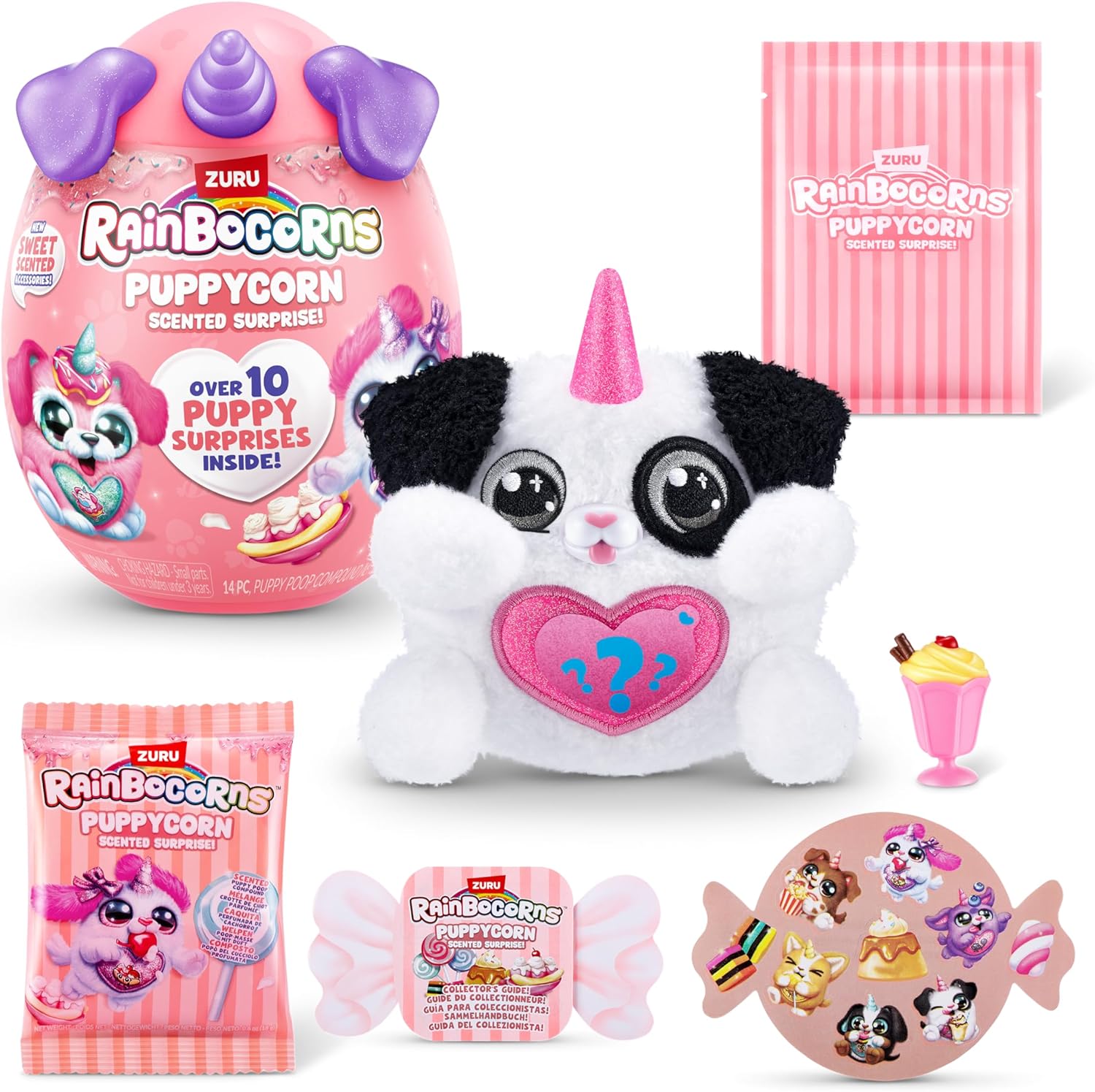 Rainbocorns ZURU Puppycorn Scent Surprise, Dalmatian, by ZURU Surprise Unboxing Soft Toy, Scented Puppy Plush for Girls (Dalmatian)