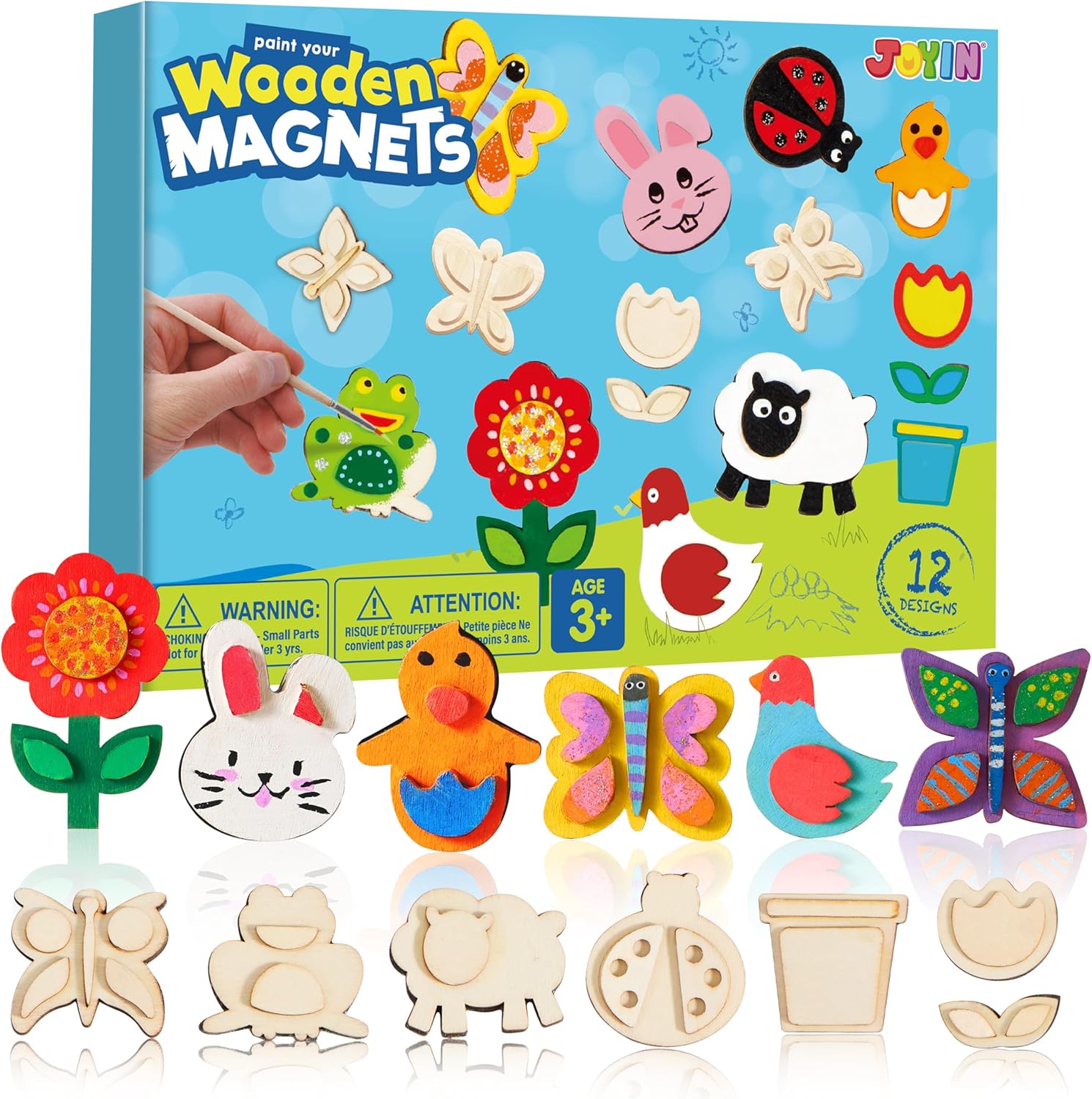 JOYIN 12 Wooden Magnet Creativity Arts & Crafts Painting Kit for Kids, Decorate Your Own Painting Gift for Boys Girls Age 3-12 Year Old,Birthday Parties and Family Crafts, Presents