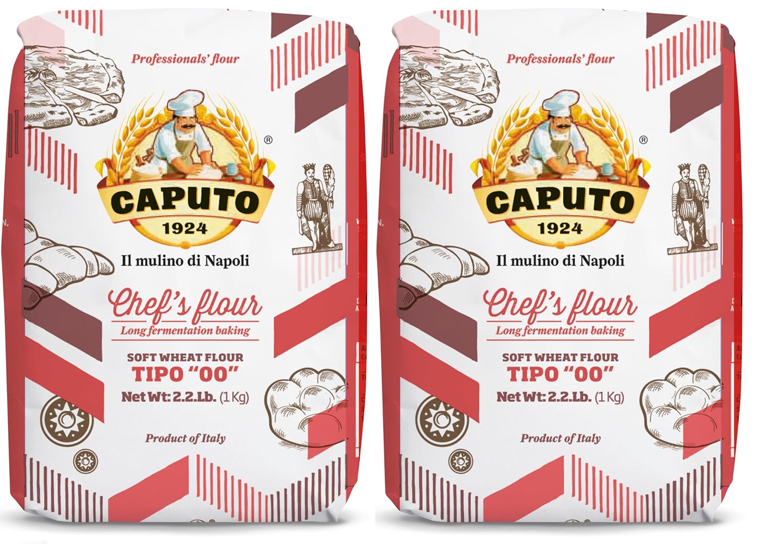 Antimo Caputo Chefs Flour 2.2 Pound (Pack of 2) - Italian Double Zero 00 - Soft Wheat for Pizza Dough, Bread, & Pasta