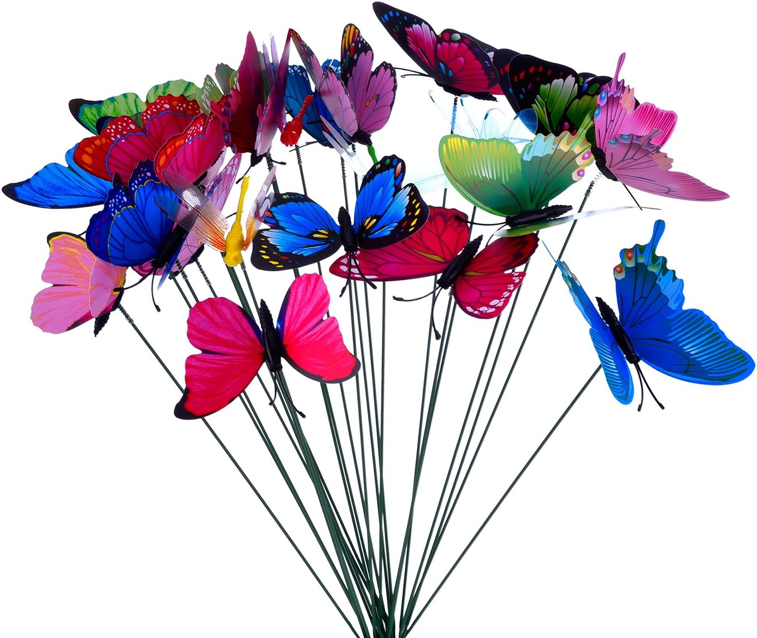 24 Pieces Colorful Garden Butterflies Dragonflies Patio Ornaments on Sticks for Plant Decoration, Outdoor Yard, Garden Decor