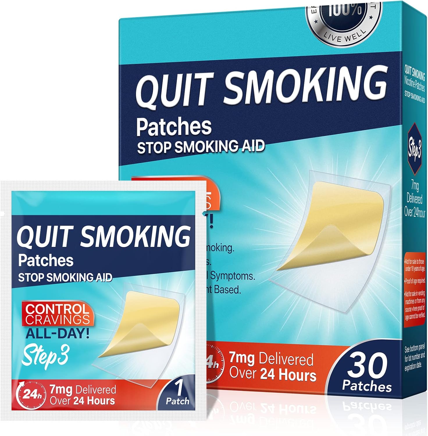 7 mg Quit Smoking Patches, Step 3 Patches to Quit Smoking,Step 3 Smoking Patches, Smoking Aid Smoking 30 Patches