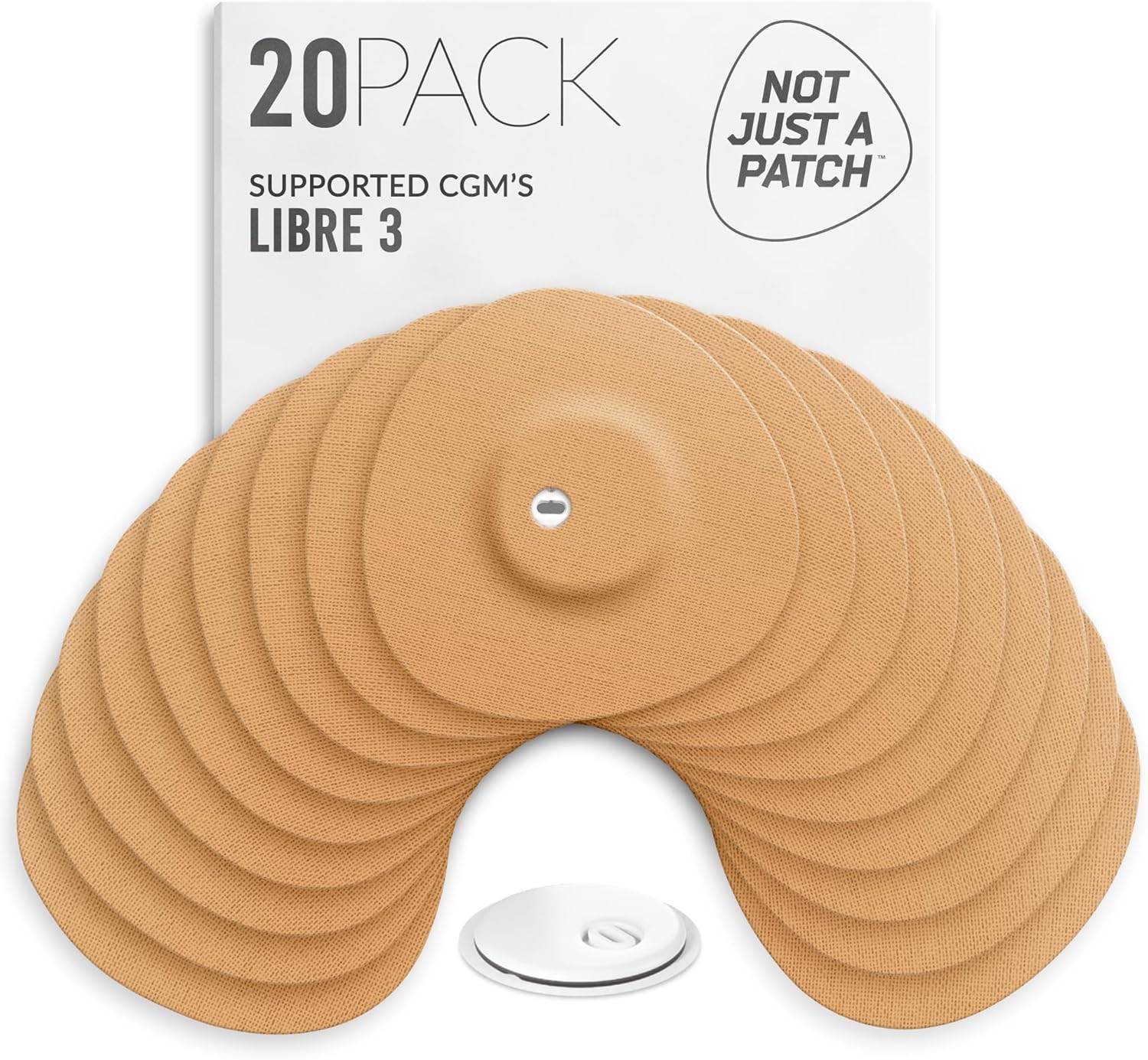 Not Just A Patch Freestyle Libre 3 Plus Sensor Covers (20 Pack) – Breathable, Sweatproof & Secure Hold – Precision-Cut Hole for Ventilation, Enhanced Adhesion & Gentle Support – 10-14 Day Wear - Beige