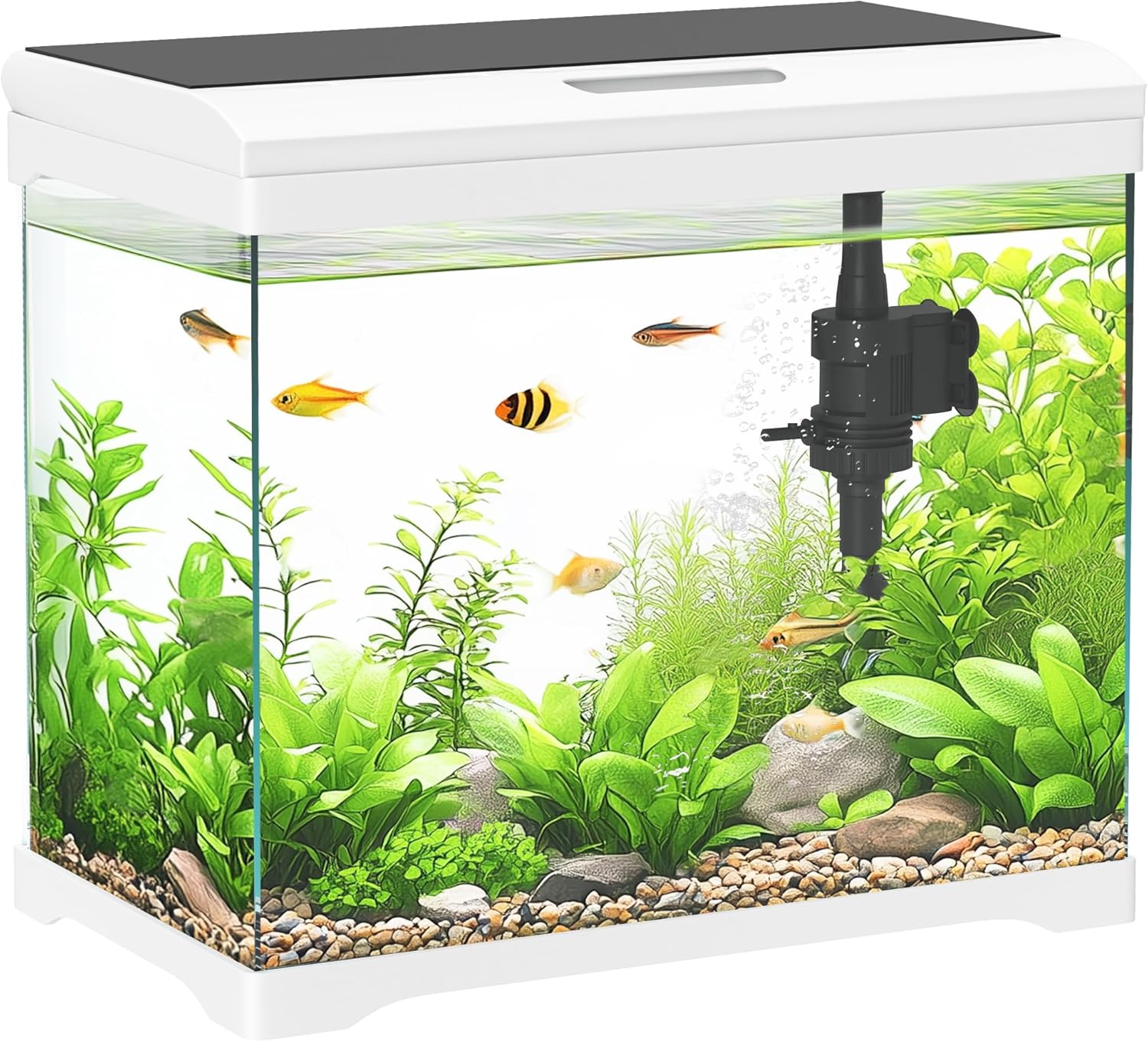 PawHut 27L Fish Tank, Glass Aquarium with Filter System, LED Light, Water Pump, Fish Tank Starter Kits for Betta, Goldfish, Shrimps, White