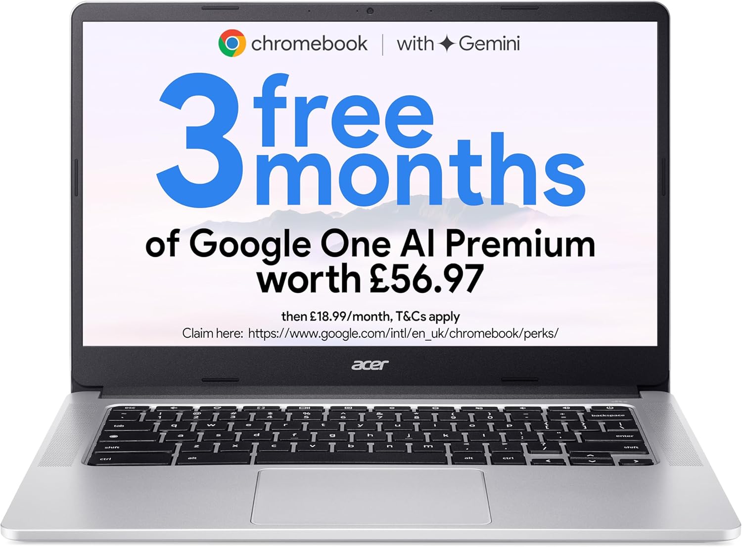 Acer Chromebook 314 CB314-3H Laptop - Intel Celeron N4500, 4GB, 64GB eMMC, Integrated Graphics, 14" Full HD, Google Chrome OS, Silver
