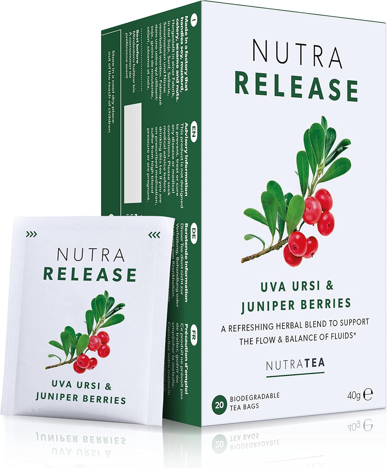 NUTRARELEASE - Water Retention Tea | Bloated Stomach Tea - Natural Diuretic For Water Balance - Includes Dandelion Root, Cleavers & Bearberry - 20 Enveloped Tea Bags - by Nutra Tea - Herbal Tea