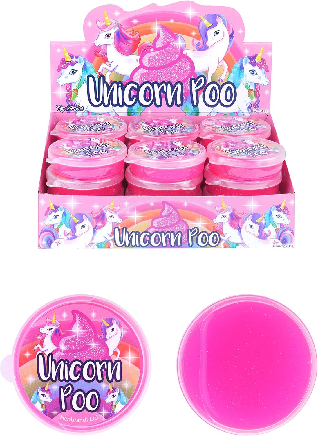 Henbrandt 1 x Glitter Unicorn Poo Pink Putty Tub of Slime Squishy Stretchy Poo Toys Stress Relief Toy for Kids Putty Unicorn Party Bag Favours Loot Bag Fillers Lucky Dip Favours Stocking Fillers