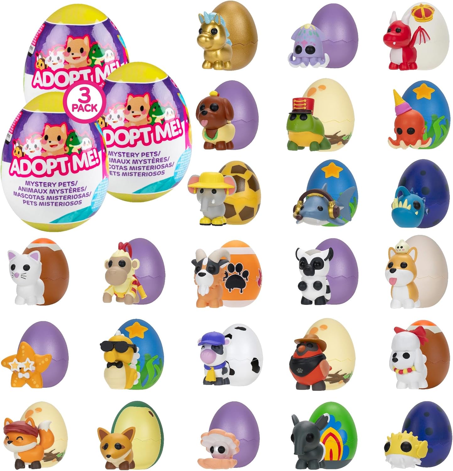 Adopt Me! Mystery Pets Blind Box Assorted 3-Pack - Series 5 - Exclusive Virtual Item Game Code - Collectible Mini Animal Toy Figure, Styles Vary - Christmas Stocking Stuffer Gift for Kids, Girls, Boys