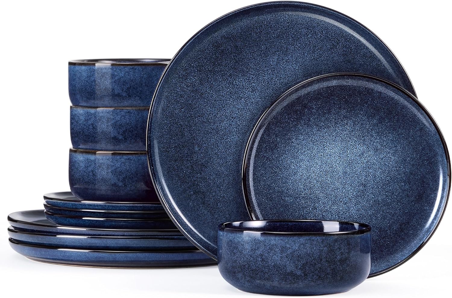 Homikit 12 Piece Dinner Set, Reactive Glaze Kitchen Dinnerware Sets for 4, Elegant Stoneware Included Plates and Bowls, Non-Scratch & Sturdy, Dishwasher & Microwave Safe, Nebulas Blue