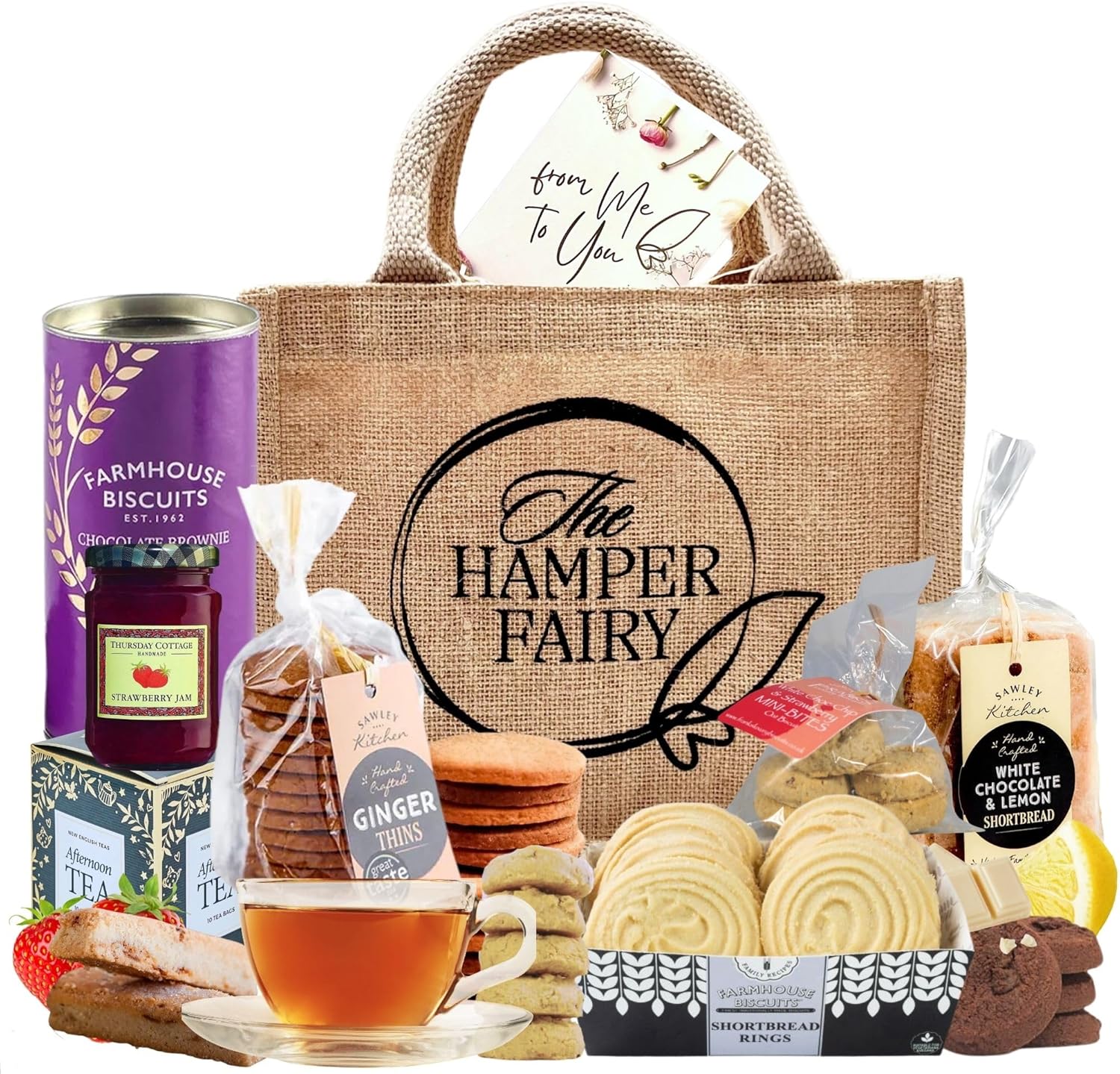 Afternoon Tea Hamper Gift With Biscuits, Cookies, Shortbread, Jam and Tea - For New Home, Birthday, Anniversary, Celebrations, Thank you Hampers, Couple Gifts, Grandma Gifts - by The Hamper Fairy