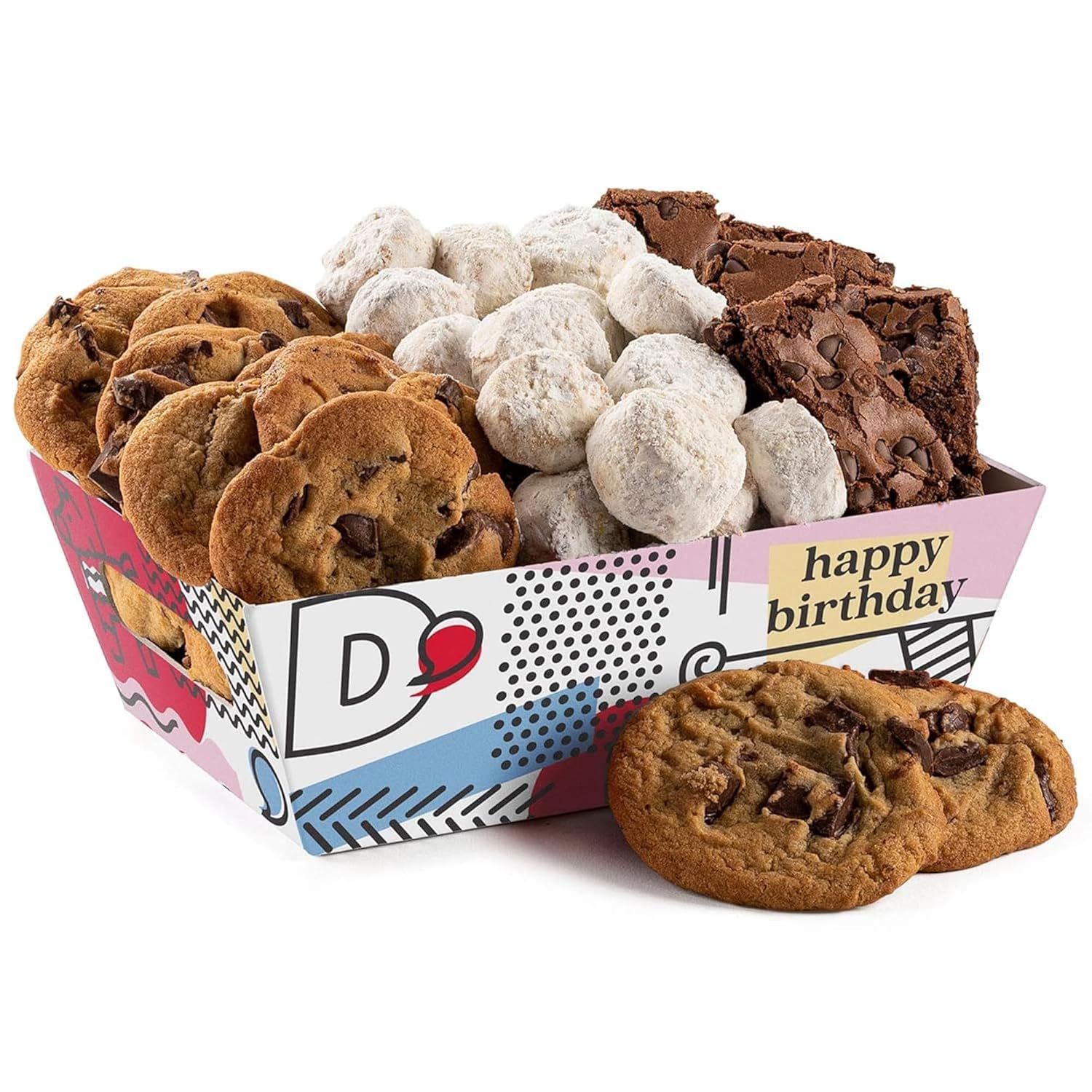 David’s Cookies Happy Birthday Cookies Gift Basket - Deliciously Flavored Assorted Cookies in a Lovely Gift Crate - Gourmet Chocolate Chip Cookies, Butter Pecan Meltaways, Choco Chip Brownies