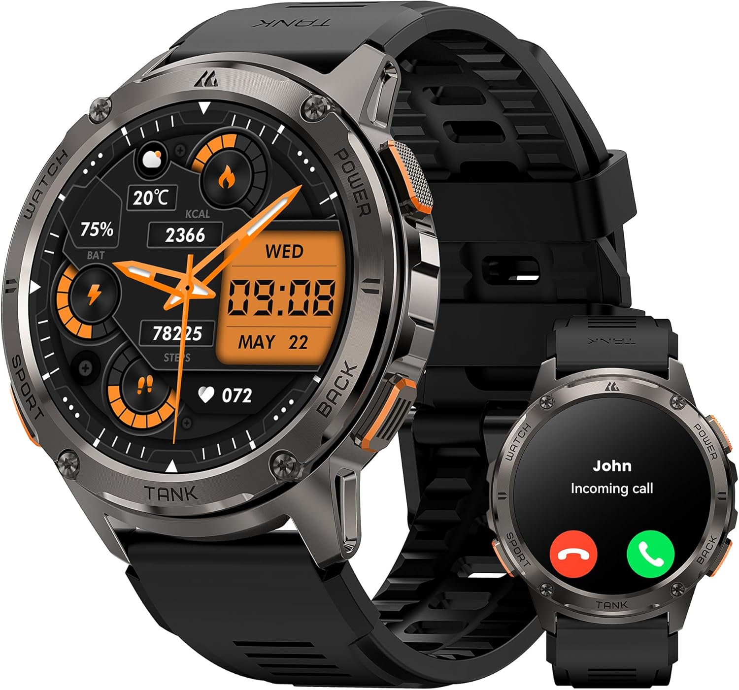 KOSPET Smart Watch for Men, 480mAh Extra-large Battery, 5ATM IP69K Waterproof for Swimming, Rugged Military Full Metal Body Smartwatch, 1.43”AMOLED HD Display AI Voice Watch for Android iOS Black