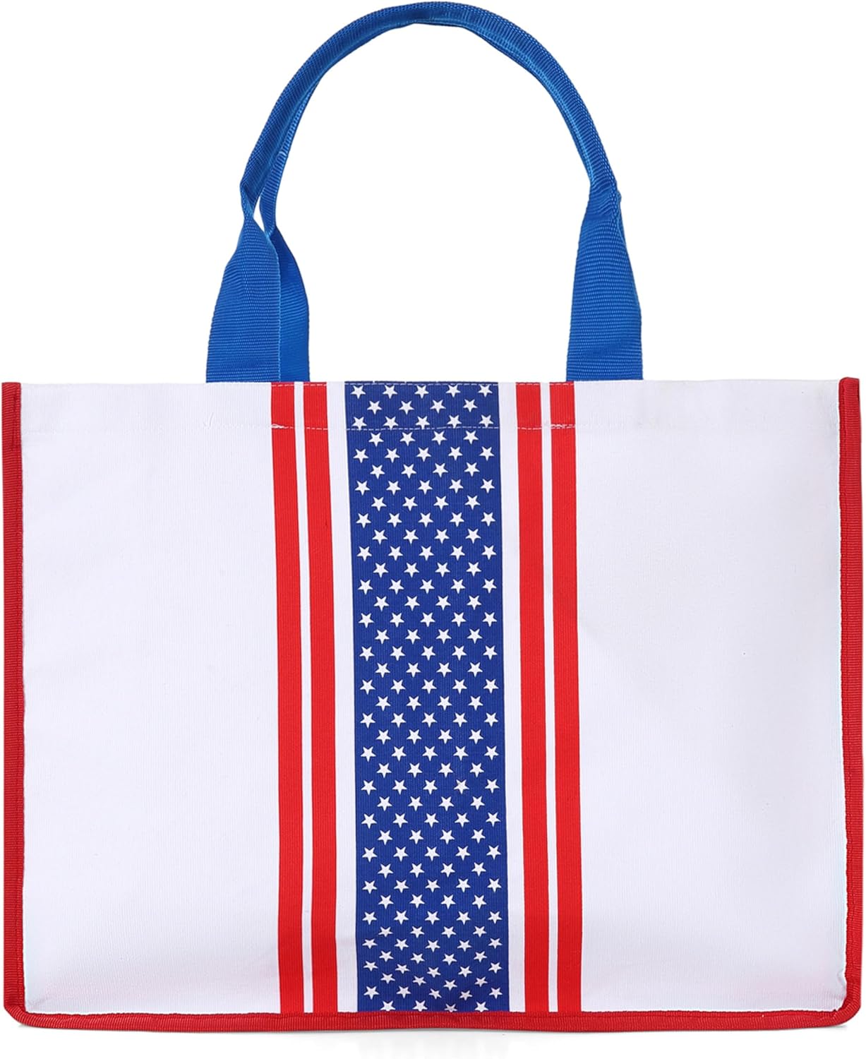 QutBag Patriotic Canvas Beach Bag - American Flag Pattern Tote for Summer, Travel, and Everyday Use, Large, White, Red, Blue