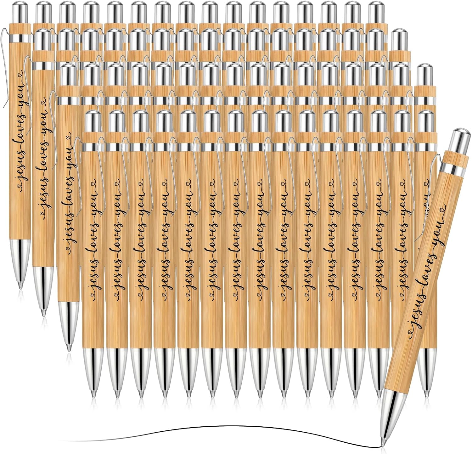 Yeaqee Jesus Loves You Pen Bulk Christian Ballpoint Pen Bamboo Bible Pen Inspirational Black Ink Writing Pen Gift for School Office Church Writing Supplies (50 Pcs)