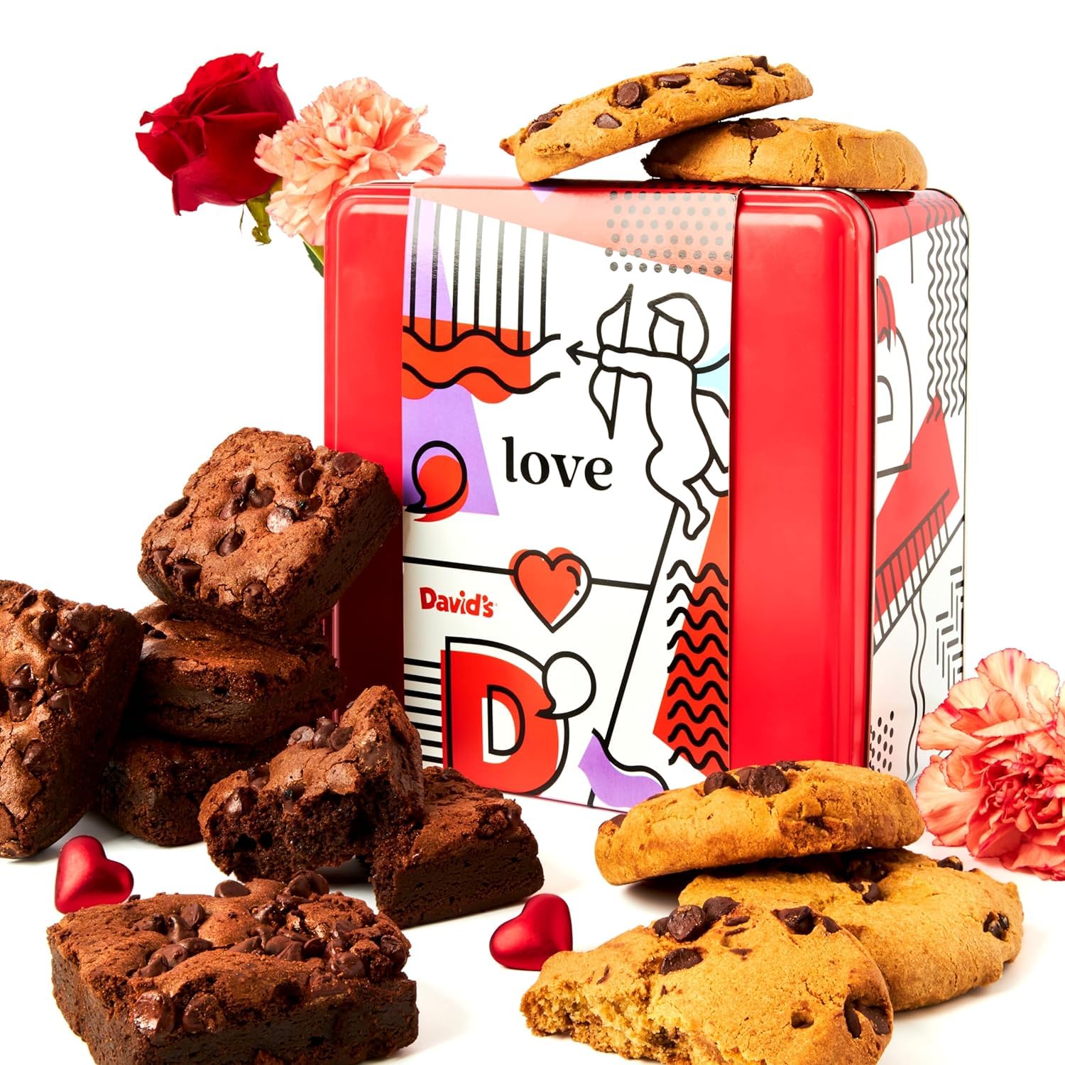 David’s Cookies Gluten-Free Assorted Cookies and Brownies 2Lbs - Comes In A Beautiful Love-Themed Tin Gift Box – Delicious Gourmet Food Gift For Loved Ones, Friends And Family