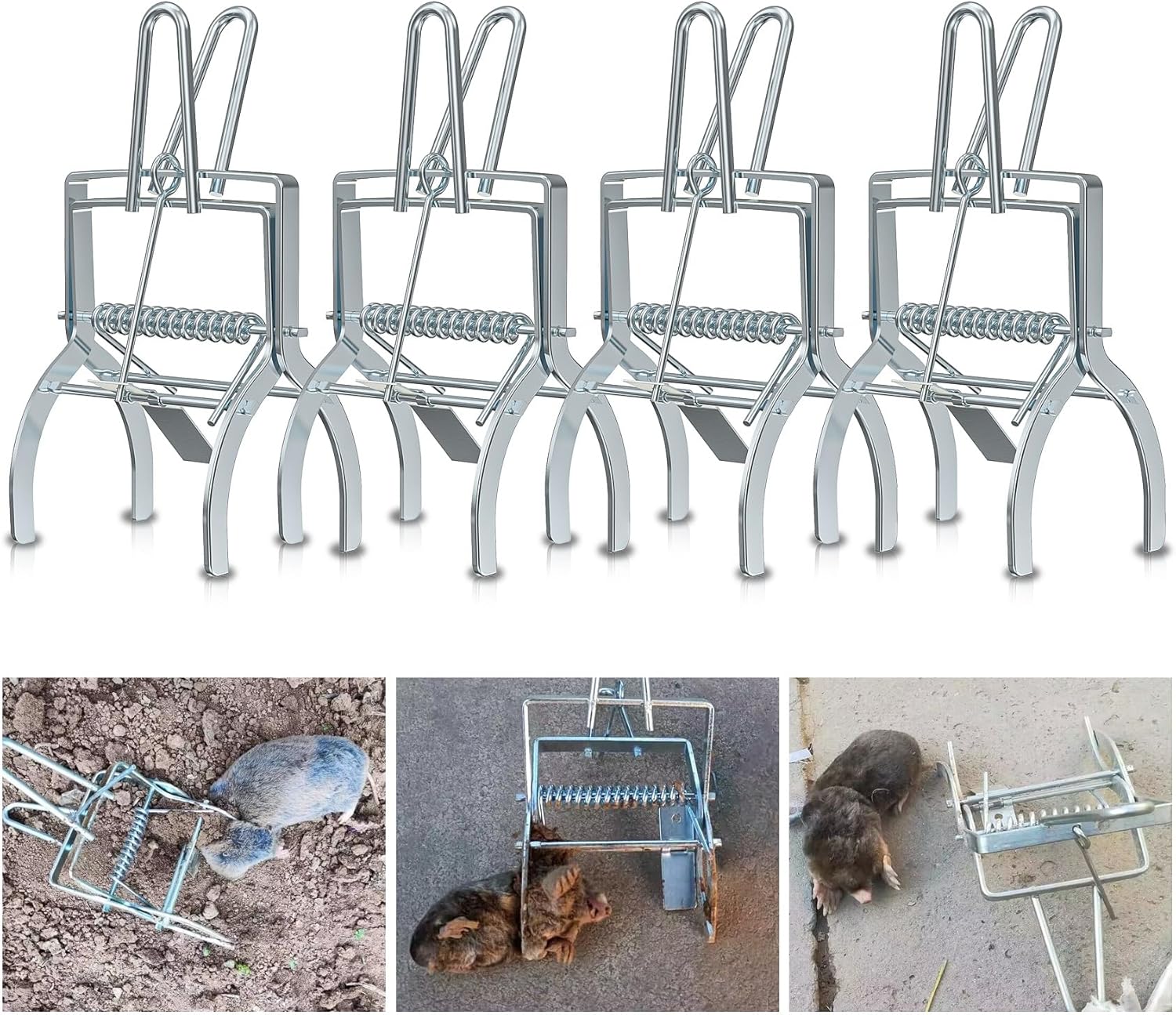 4 Pack Mole Traps That Kill Best, Mole Trap Easy to Set, Galvanized Steel Scissor Traps for Lawns, Reusable Quick Capture Gopher Vole Outdoor Use