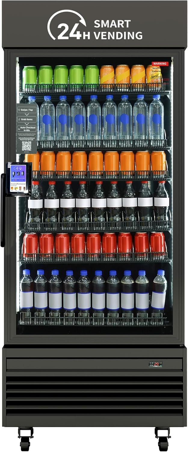 HAHA Smart Vending DC-542D Combo Vending Machine,Smart Refrigerated Beverage Vending Machine with Touch Card Reader - Capacity 378 Bottles (Black, 542D)