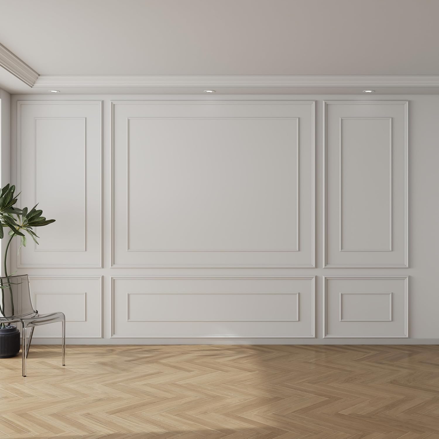 Pangda 3 Set Peel and Stick Wall Molding Kit Inner and Outer Layer Style Premade Wainscoting Panel for Interior Wall Moulding Decor Accent Wall Molding (31x63inch+78x63inch)