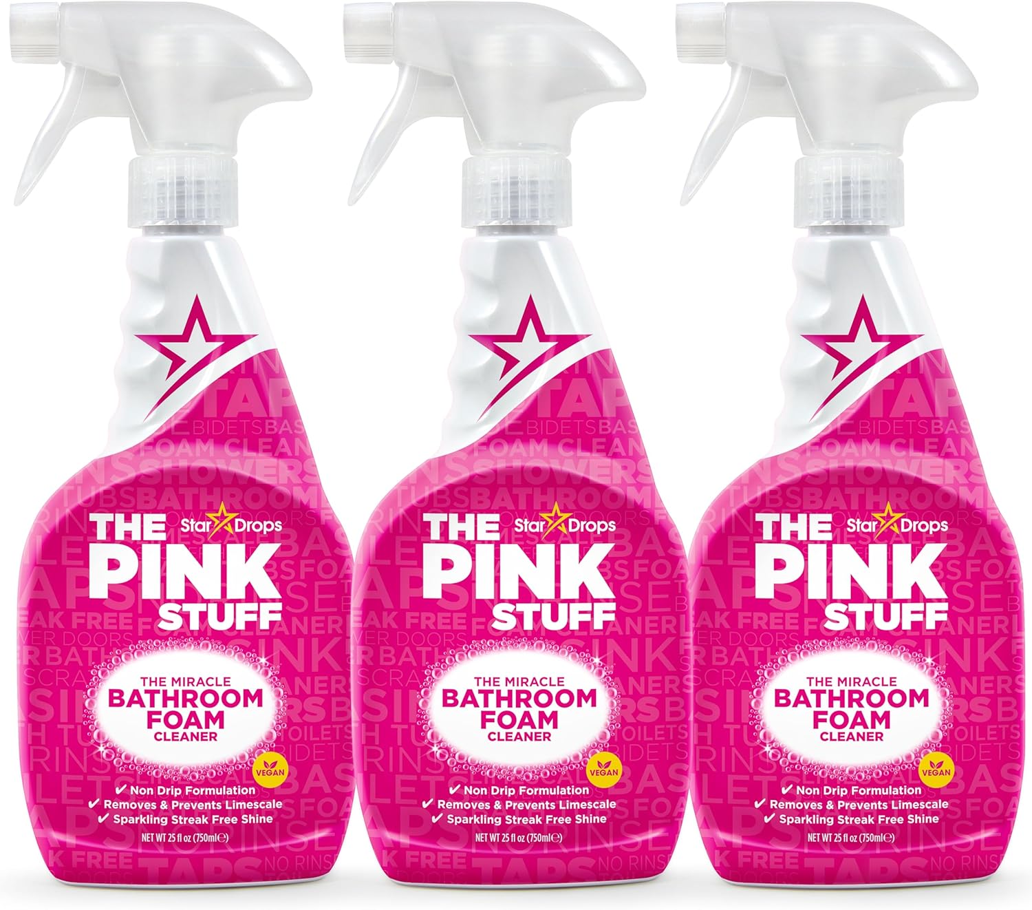 Stardrops - The Pink Stuff - The Miracle Bathroom Foam Cleaner 750ml 3-Pack Bundle (3 Bathroom Foam Spray)