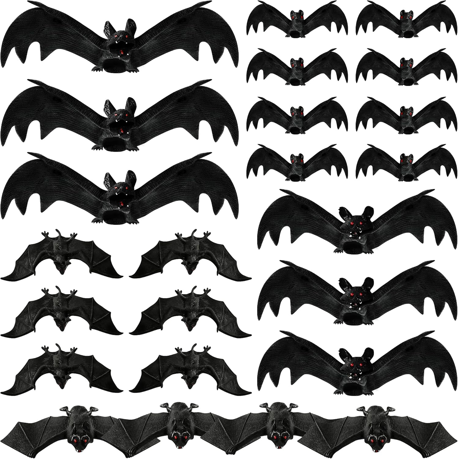 MGparty Halloween Hanging Bats 24 Pcs Realistic Scary Rubber Bats for Halloween Outdoor Indoor Yard Home Window Door Wall Decorations Halloween Party Decorations with 5 Size