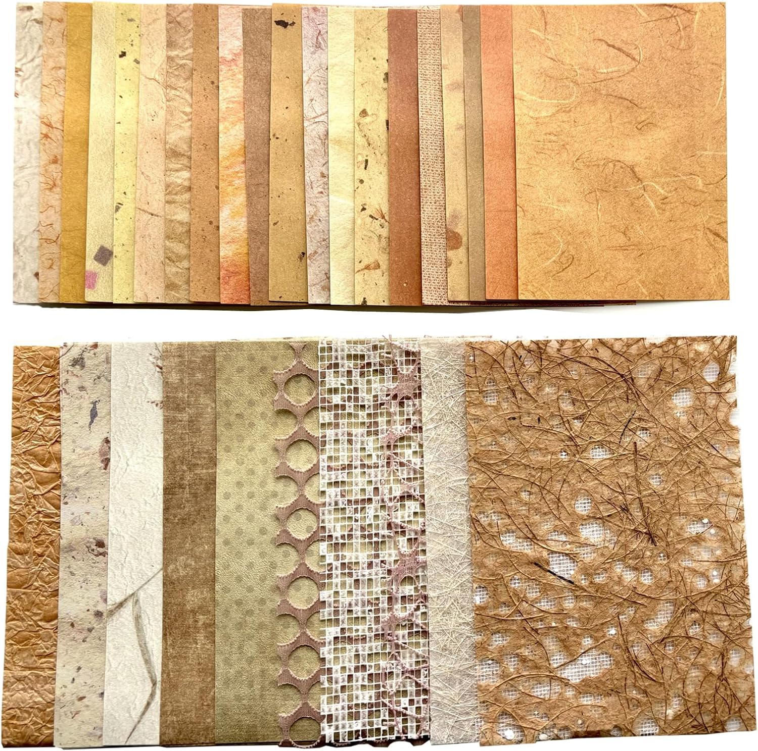 Textured Scrapbook Paper Mesh Fabric - Junk Journal Supplies Assorted Set 51 Sheets Mixed Scrapbooking Materials Boho Cardstock Aesthetic Decoupage Paper for Crafts Planner Collage Embellishments