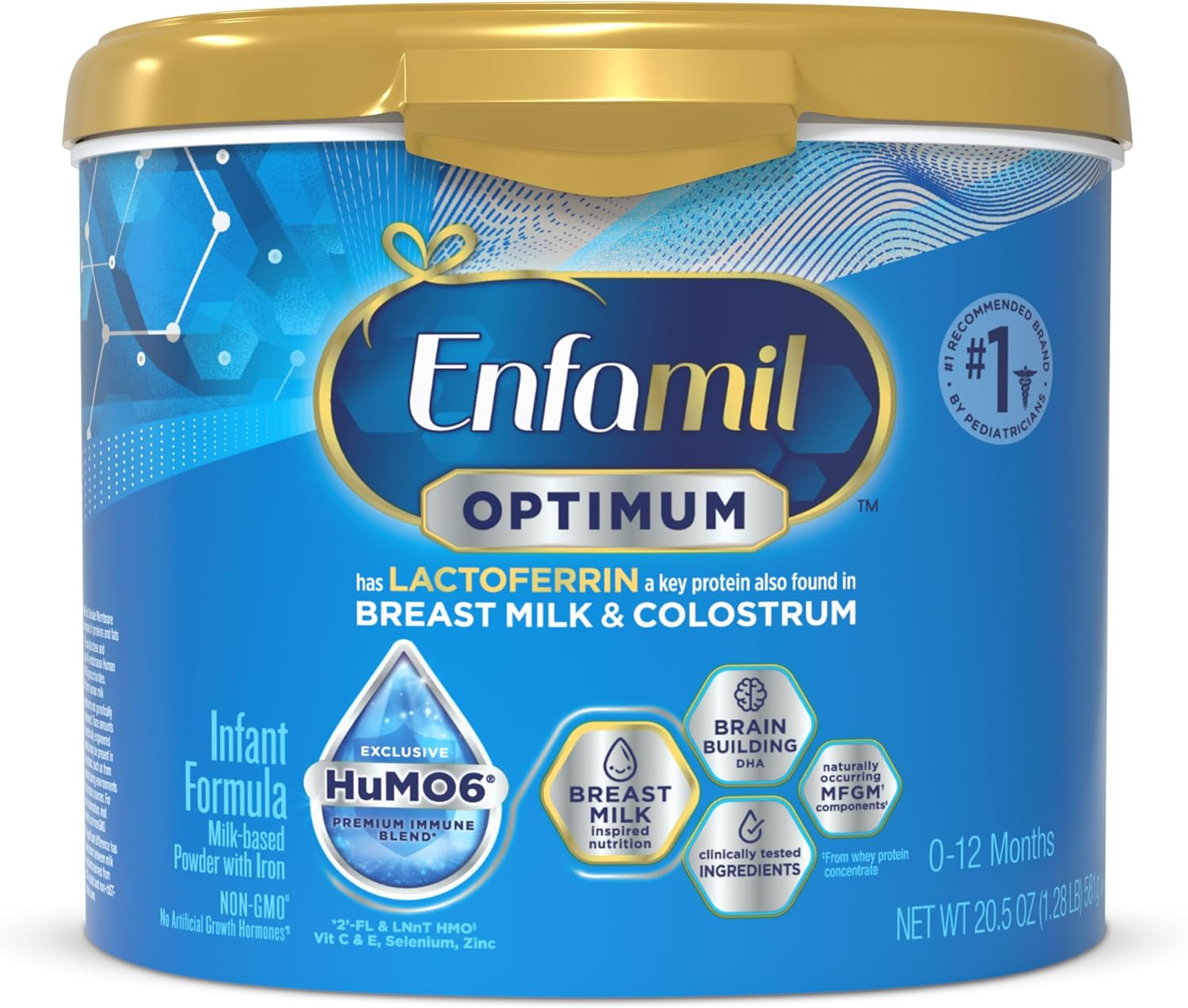 Enfamil Optimum (Enspire), Our Closest Formula to Breast Milk, Immune-Supporting Lactoferrin and Brain-Building DHA Baby Formula, Powder 20.5 Oz Tub | Our Closest Infant Formula to Breast Milk, Immune-Supporting Lactoferrin and Brain-Building DHA, Dual HMO blend