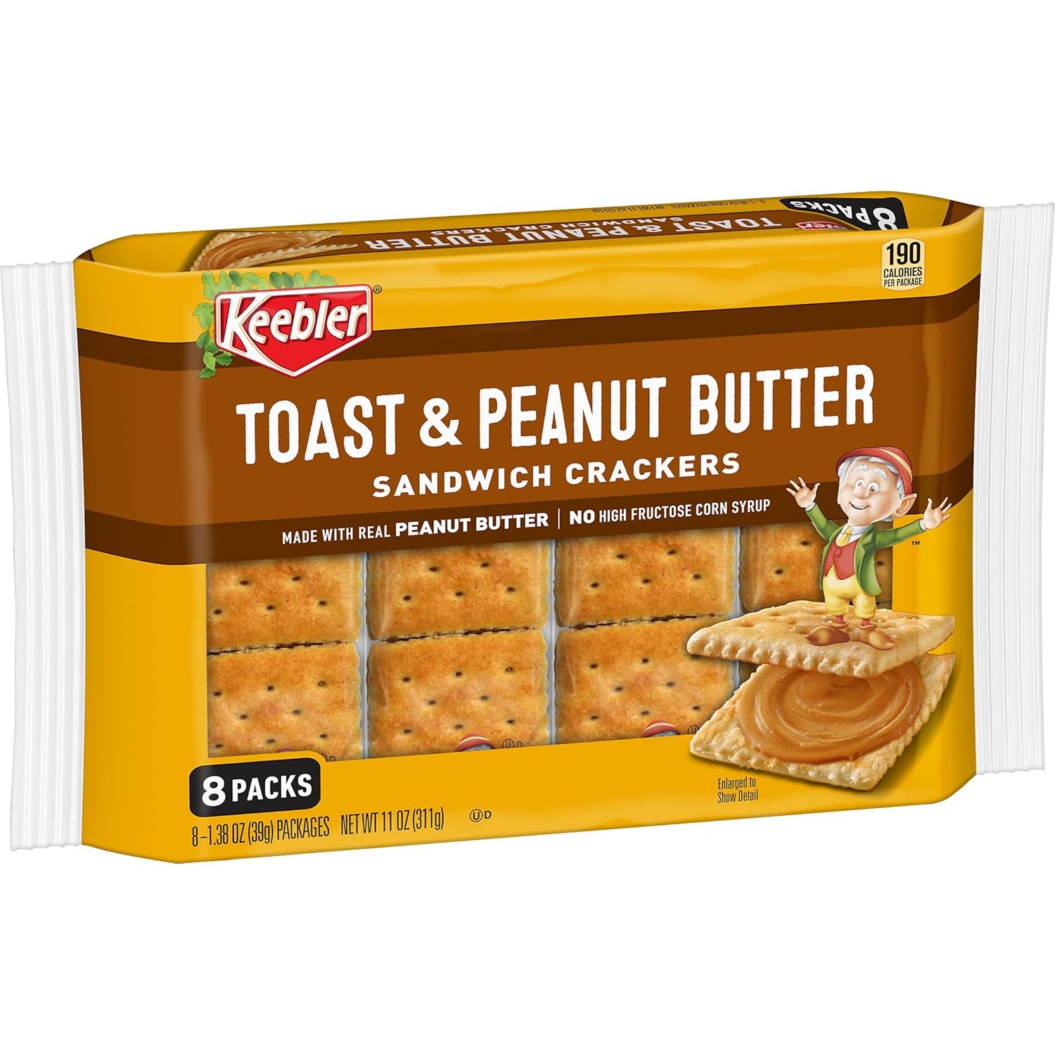 Keebler Sandwich Crackers, Single Serve Snack Crackers, Lunch Snacks, Toast and Peanut Butter, 11oz Tray (8 Packs)