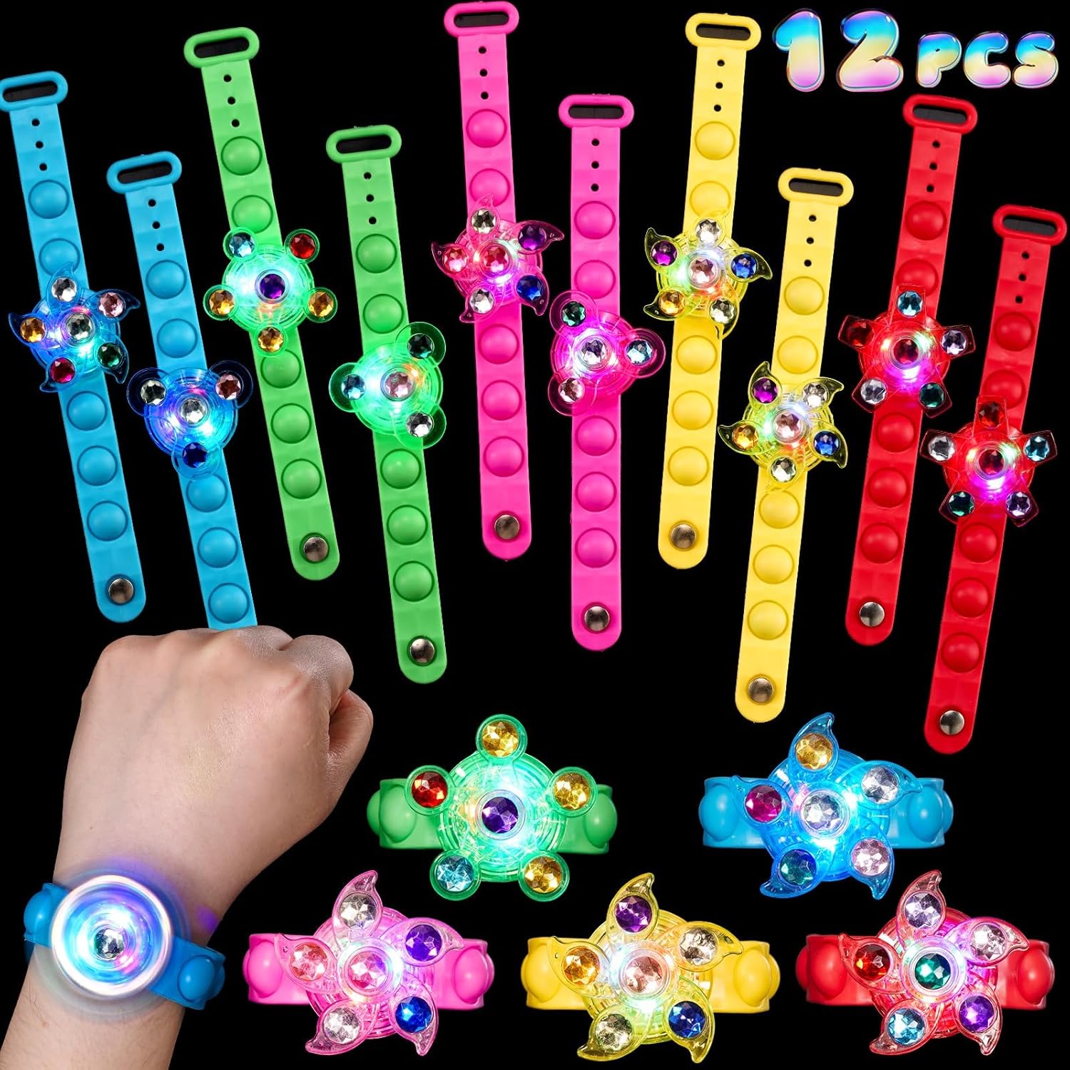 SCIONE 12 Pcs LED Light Up Bracelets Party Supplies Glow in The Dark Party Bag Fillers Gifts for Kids Bracelet Light Up Toy for Birthday Party Favour