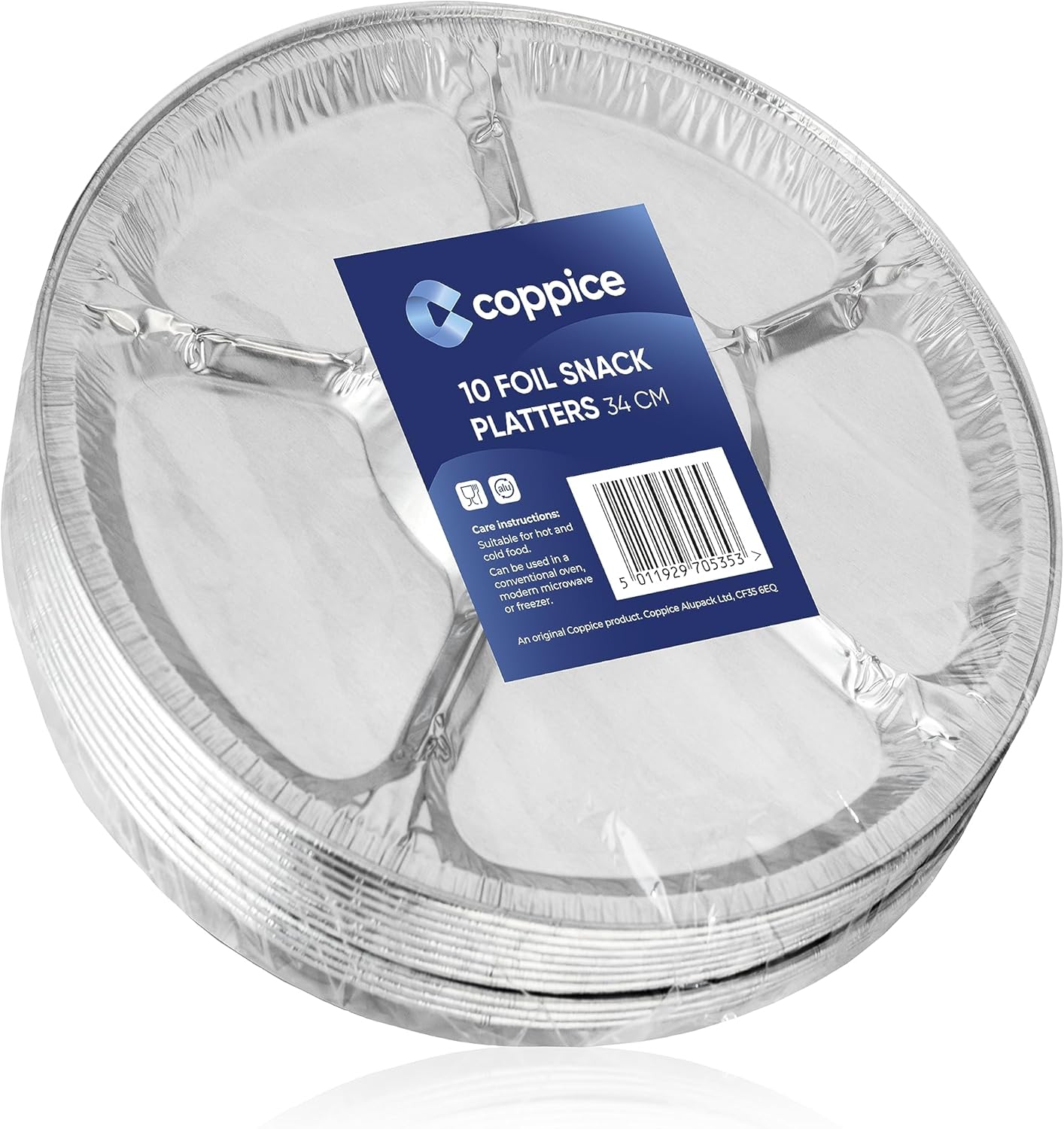 Coppice Aluminium Foil Snack Platters for Parties, Buffets & Entertaining | 34cm x 34cm | Freezer, Microwave & Oven Safe | 10 Pack