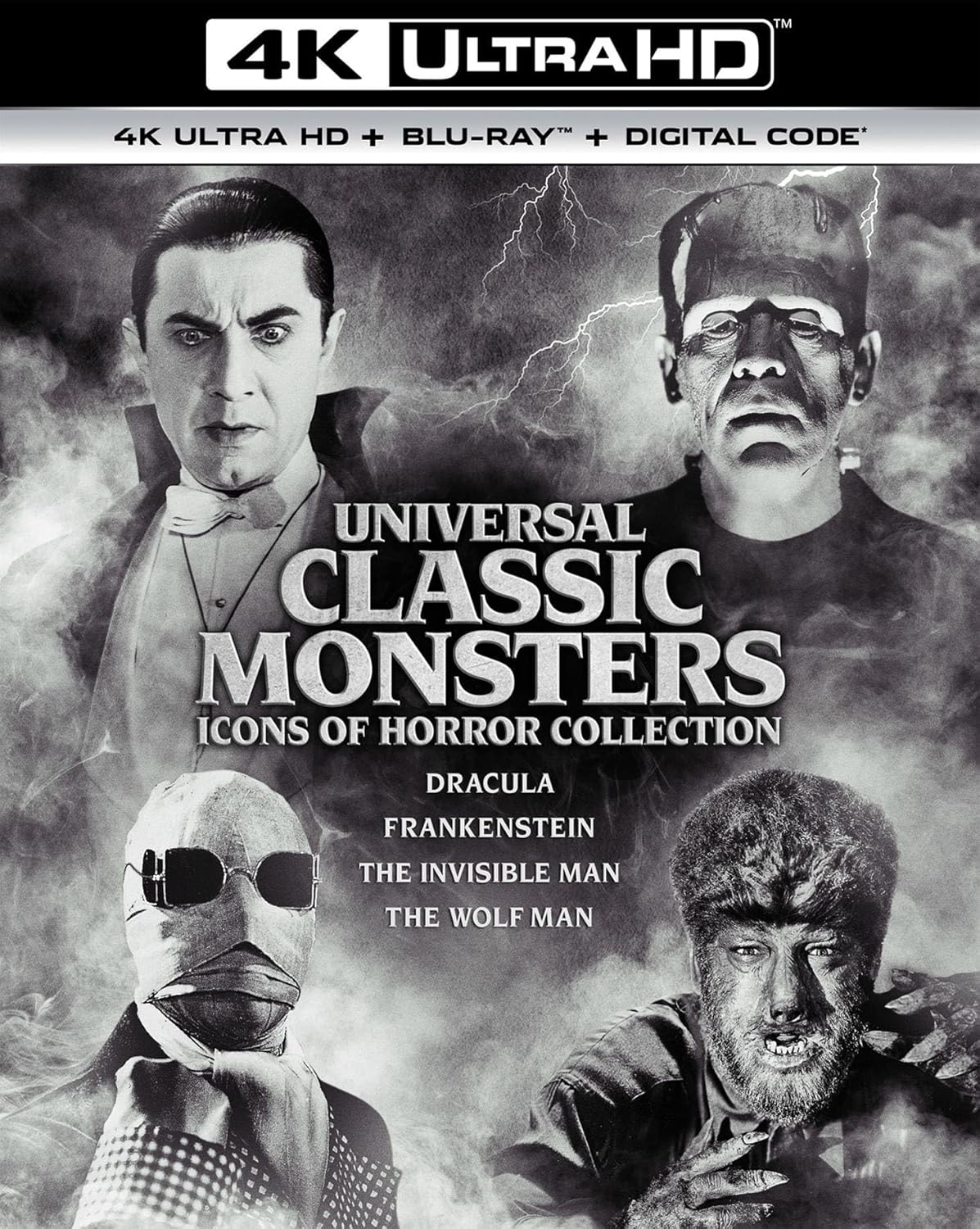 Universal Classic Monsters: Icons of Horror Collection (Dracula / Frankenstein / The Invisible Man / The Wolf Man) - 4K Ultra HD + Blu-ray + Digital [4K UHD]