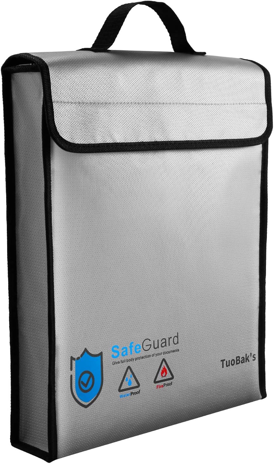 TuoBak's Fireproof Document Bag,Large Capacity Solid Silicone Coated Fireproof Document Box 15.8" x 12.6" x 2.5",Fireproof Document Holder with Zipper Closure for Documents Jewelry