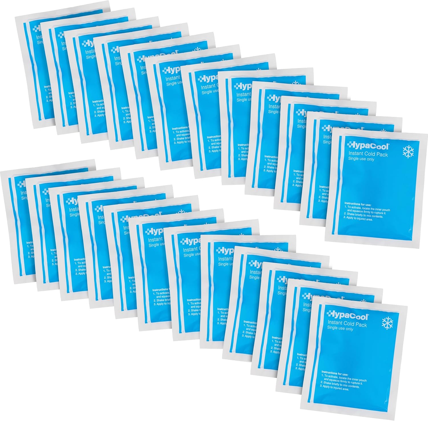 HypaCool Pack of 24 Instant Cold Ice Pack, 12.5cm x 15cm - for First Aid, Sports Injuries and Pain Relief
