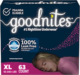 Goodnites Girls' Nighttime Bedwetting Underwear, Size Extra Large (95-140+ lbs), 63 Ct (3 Packs of 21), Packaging May Vary