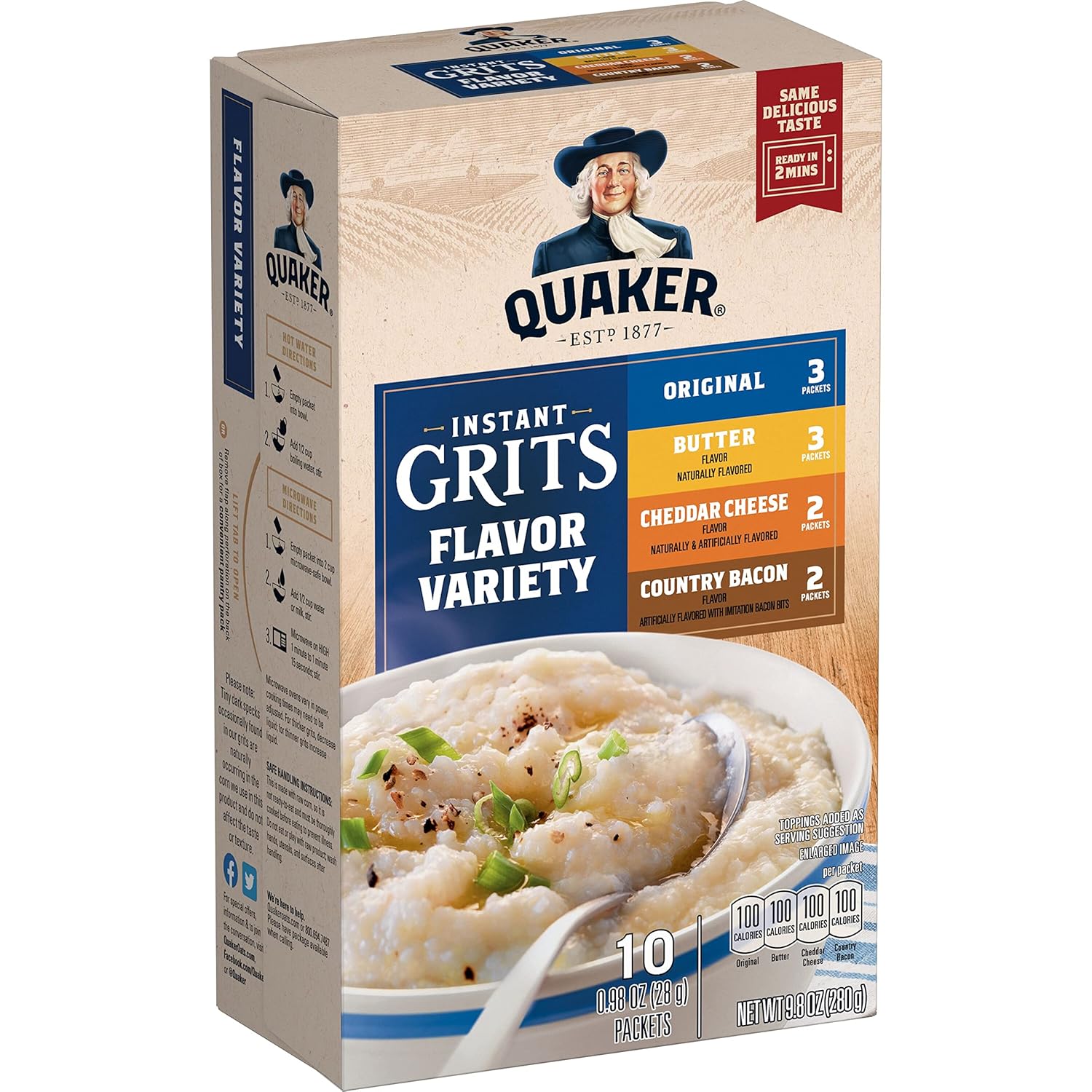 Quaker Instant Grits, 4 Flavor Variety Pack, 0.98oz Packets (10 Pack)