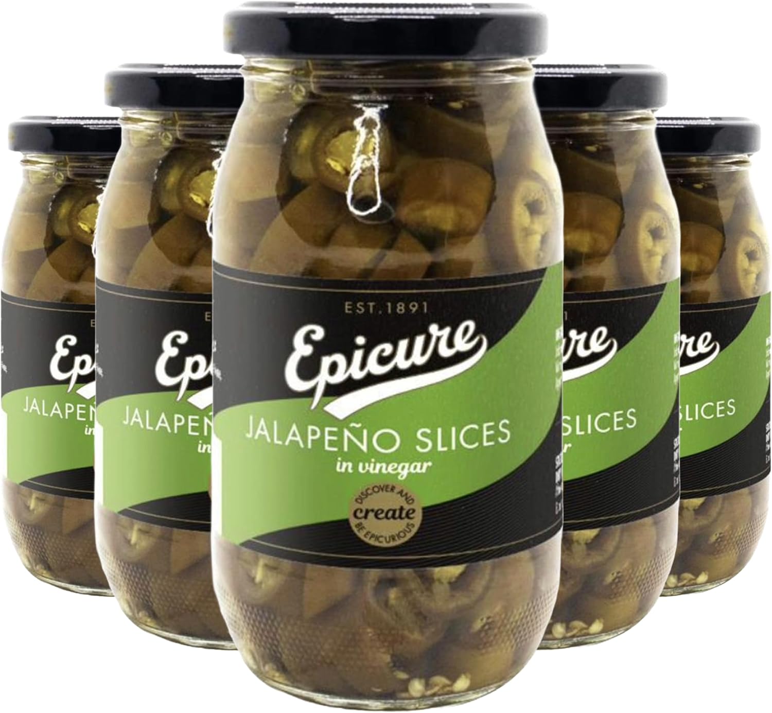Epicure Green Jalapeno Slices in Vinegar, Spicy and Tangy flavour 350 g (Pack of 12)