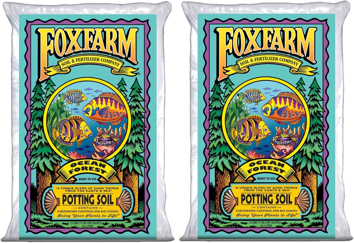 FoxFarm Ocean Forest Potting Soil, 1.5cu ft (Pack of 2) - Light, Aerated Texture, Designed for All Container Plants - pH Adjusted for Optimal Nutrient Uptake, Effectively Retains Moisture