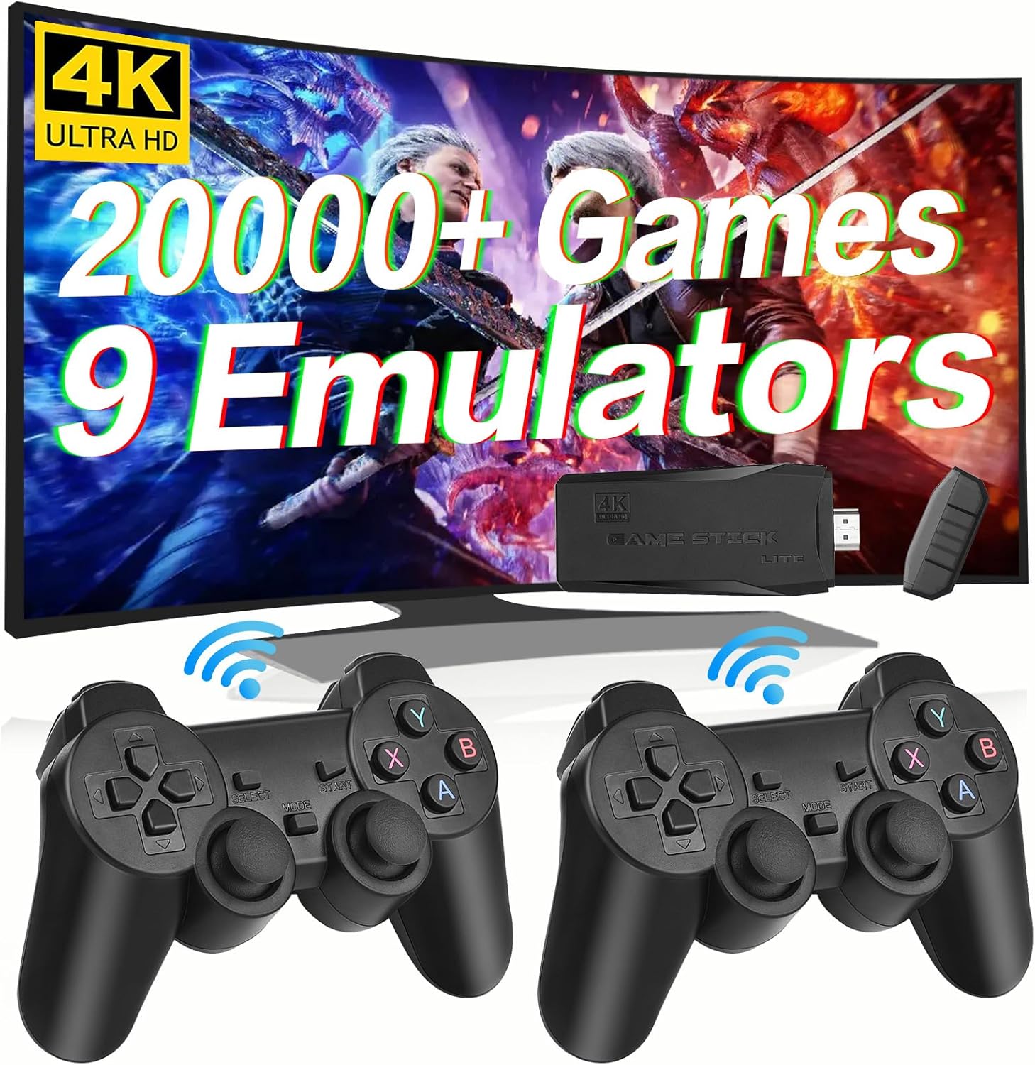 HeavenBird Wireless Retro Game Console, Plug & Play Video TV Game Stick with 20000+ Games, 64G, 9 Emulators, 4K HDMI Nostalgia Stick Game for TV, Dual 2.4G Wireless Controllers