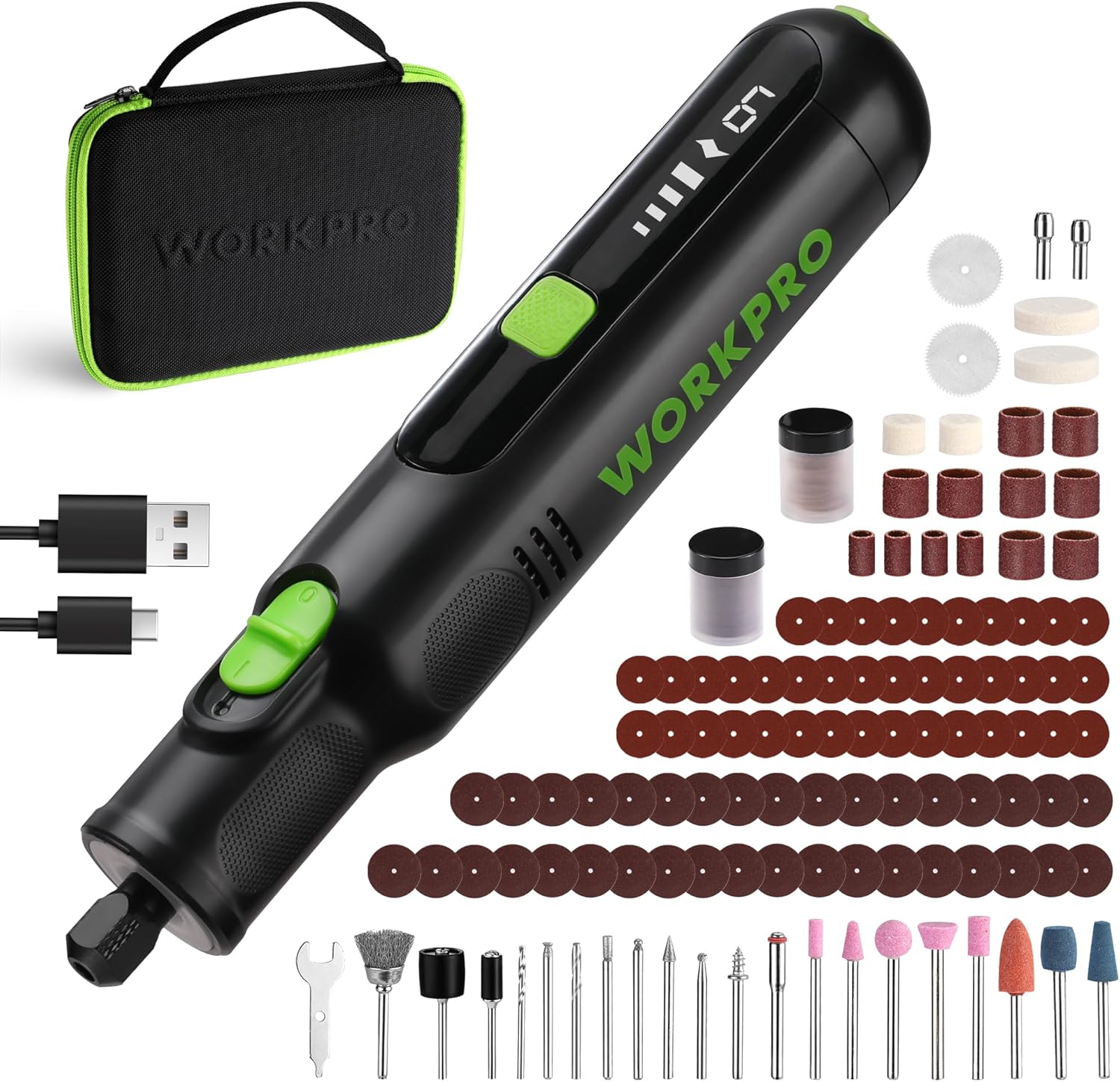 WORKPRO Cordless Rotary Tool, 7.2V Rechargeable Rotary Tool Kit with 117 Accessories, 6 Gear Speed 30000RPM, Type-C Charging Power Tool for Engraving, Cutting, Sanding, Polishing and DIY Crafts